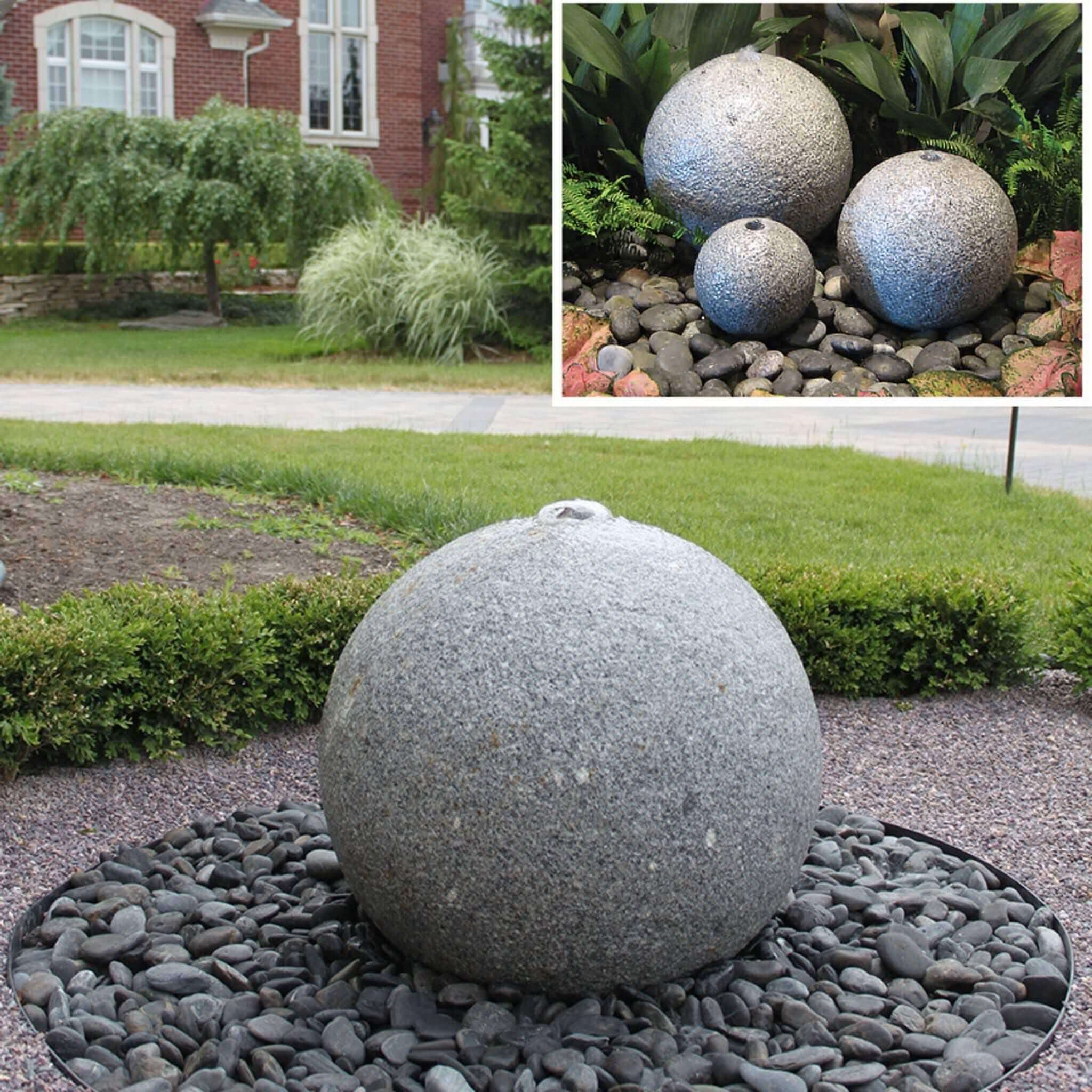 Hammered Granite Sphere Fountain - Complete Kit - Blue Thumb