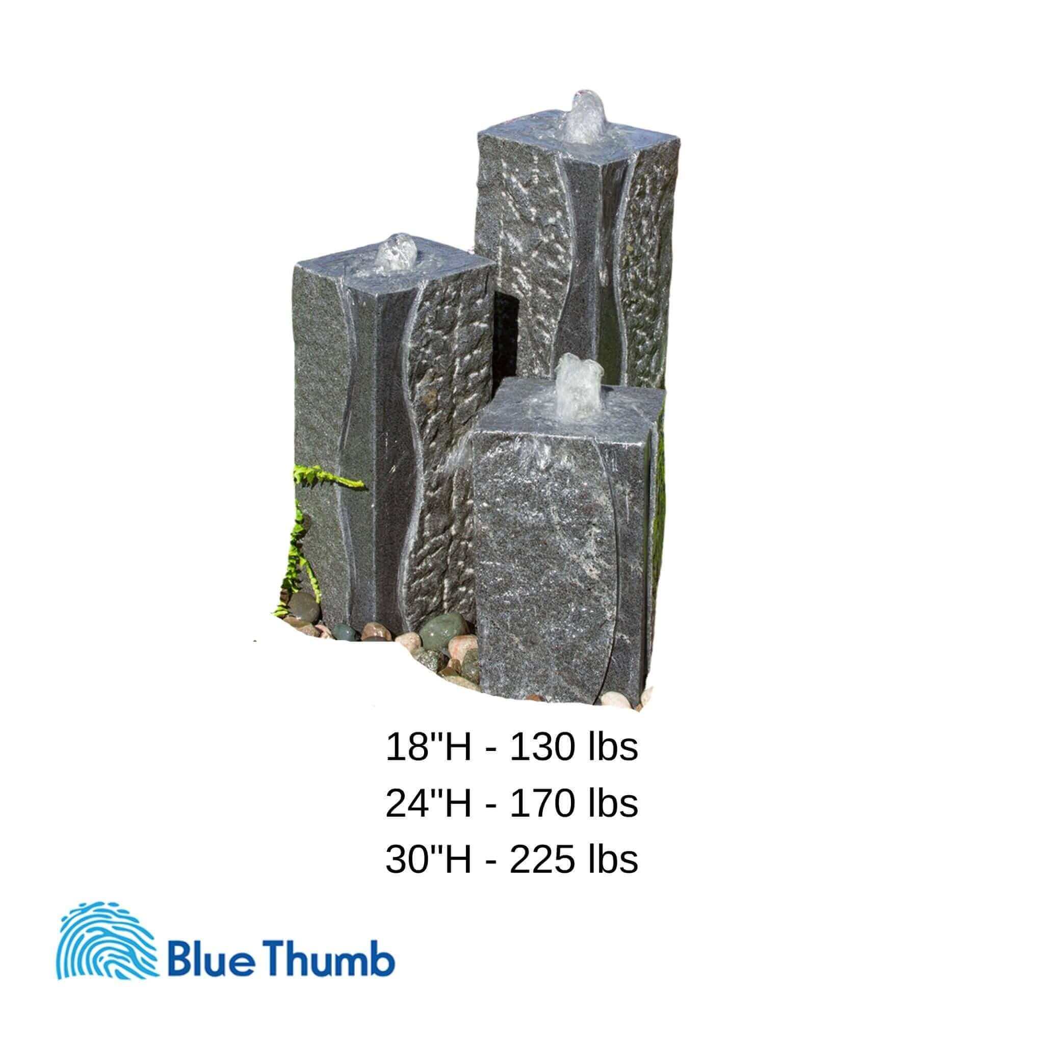 Polished Corner Granite 3-Tower Fountain - Complete Kit - Blue Thumb