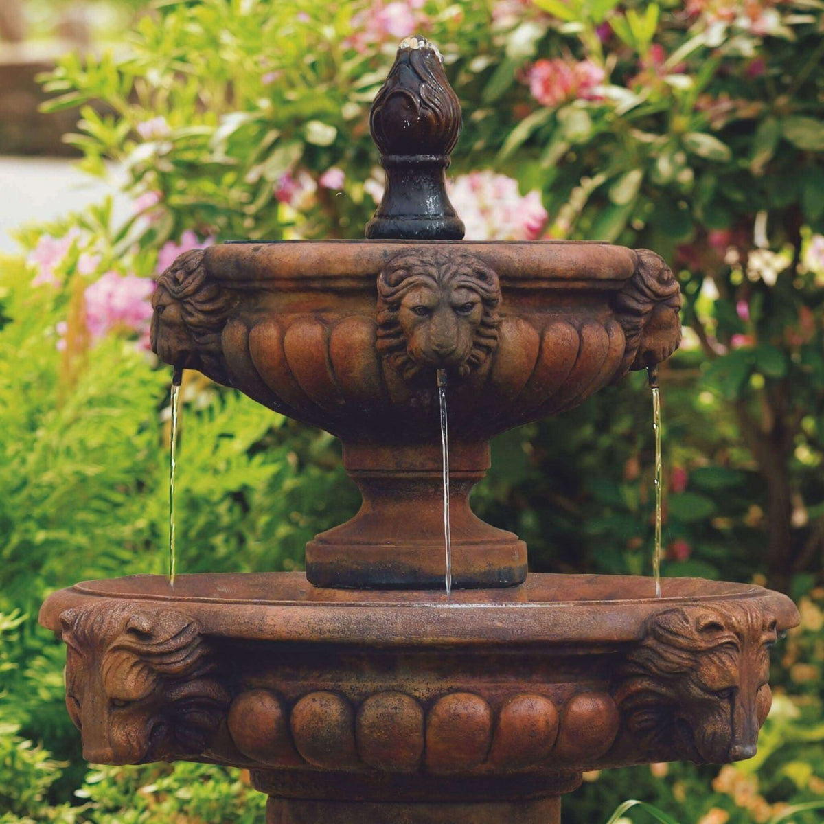 Classic Lion Head 2-Tier Concrete Fountain - Massarellis #3561