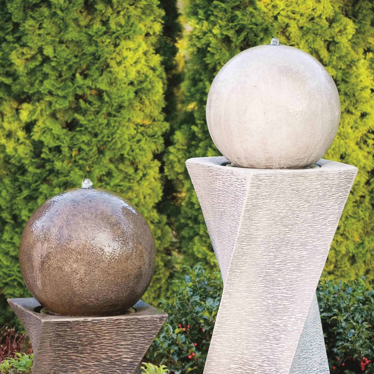 Contemporary Diagonal Concrete Fountain w/ Lights - Massarellis #3504 & #3508