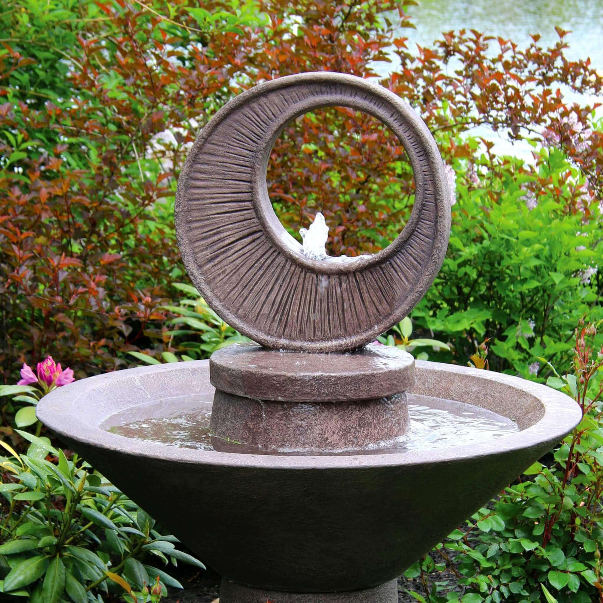 Garden Sunburst Concrete Fountain w/Lights - Massarellis #3798