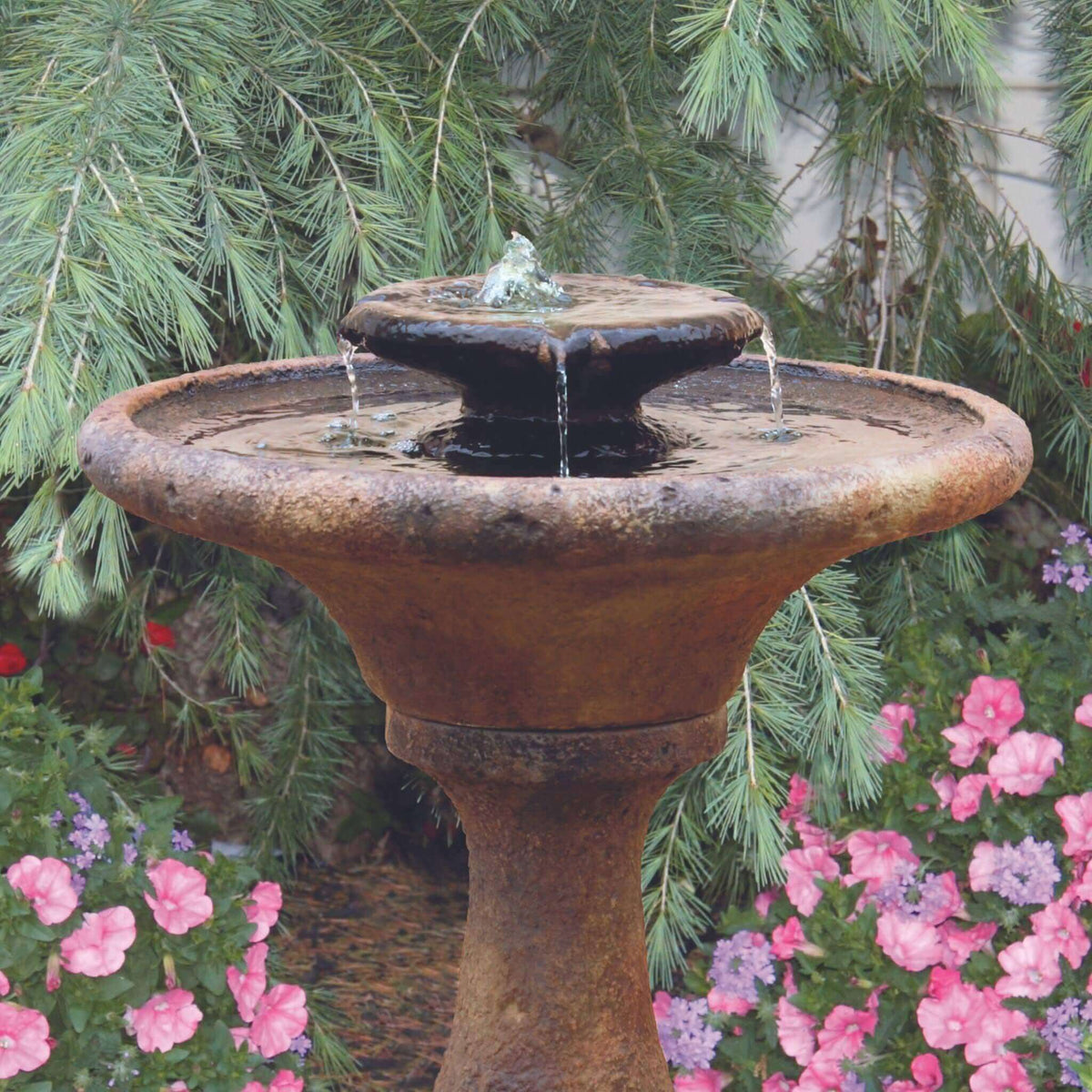 Chelsea 2-Tier Concrete Fountain w/Lights - Massarellis #3708
