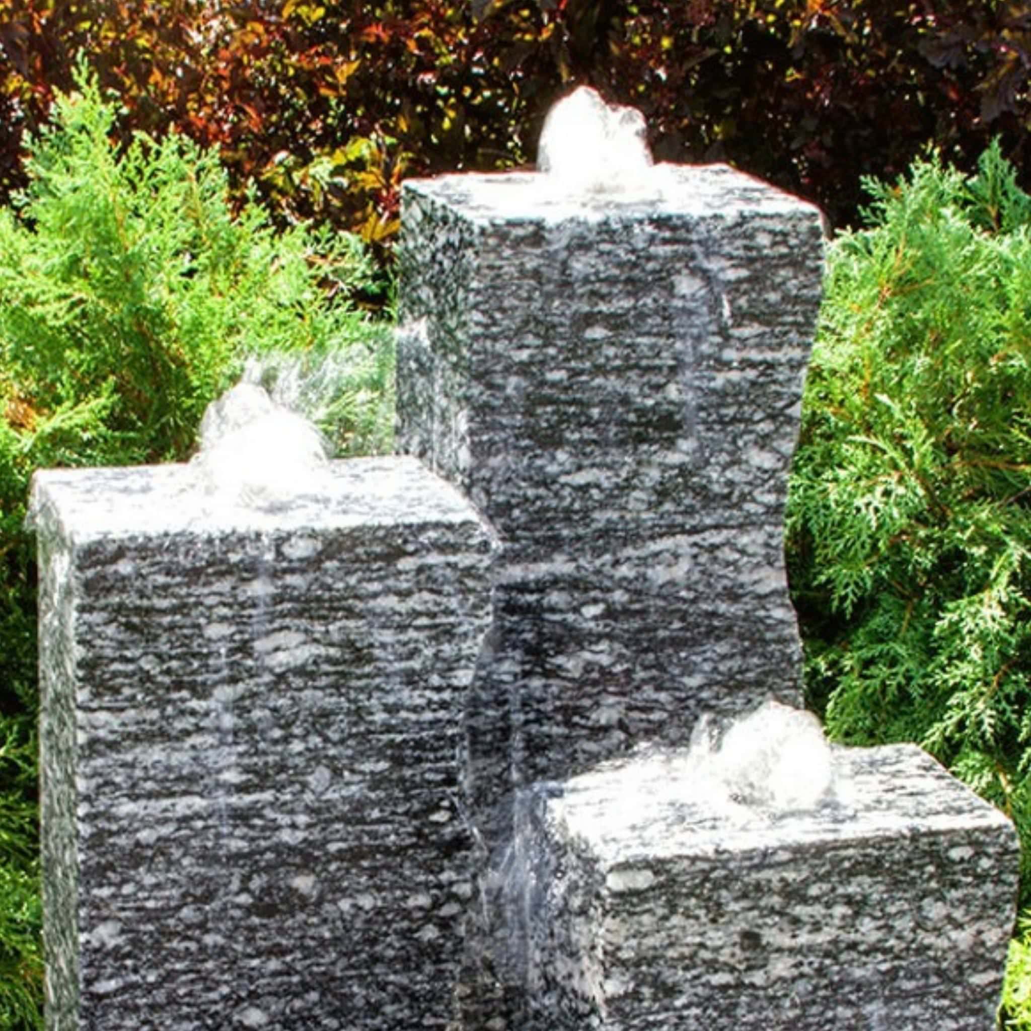 Rough Speckled Granite 3-Column Fountain - Complete Kit - Blue Thumb
