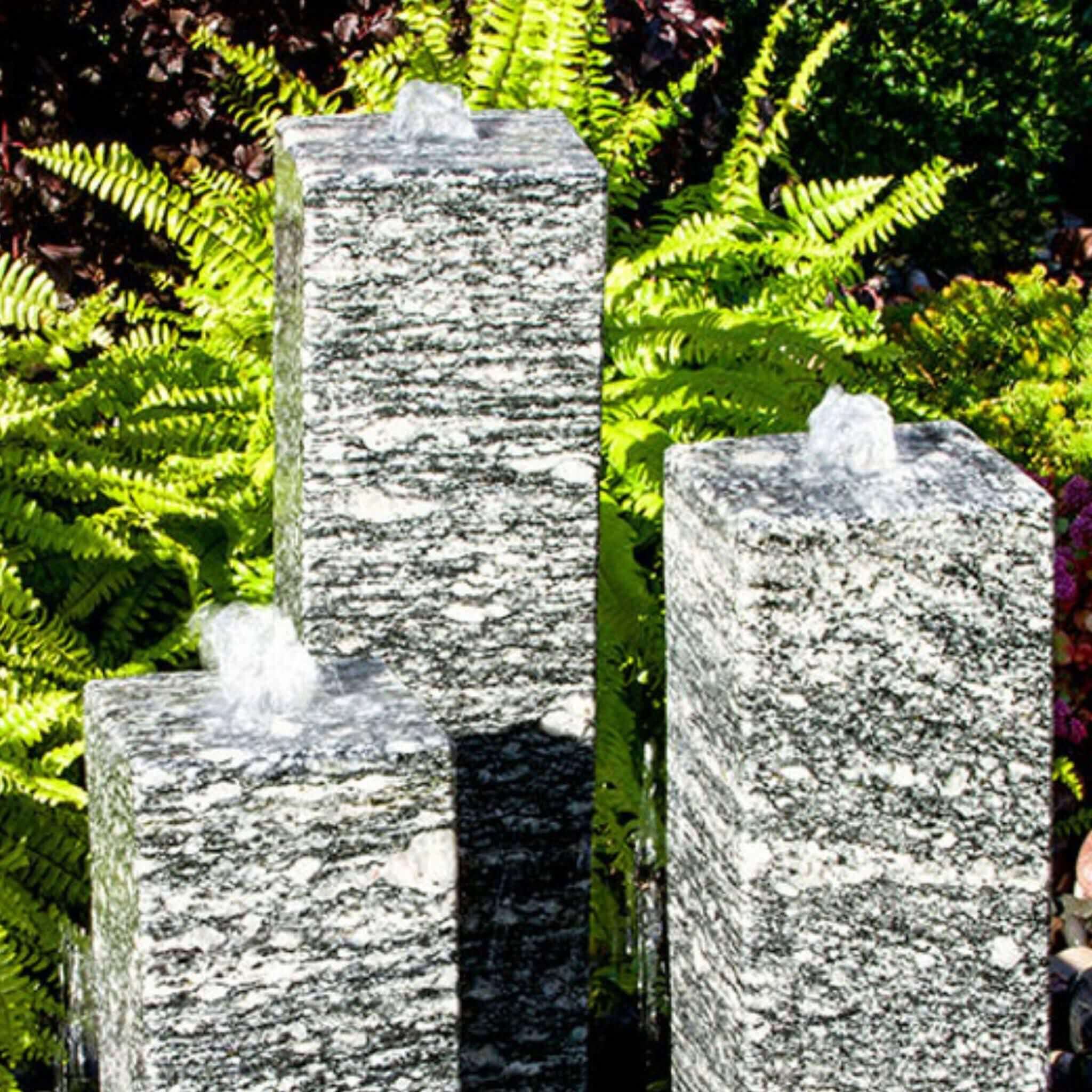 Smooth Speckled Granite 3-Column Fountain - Complete Kit - Blue Thumb