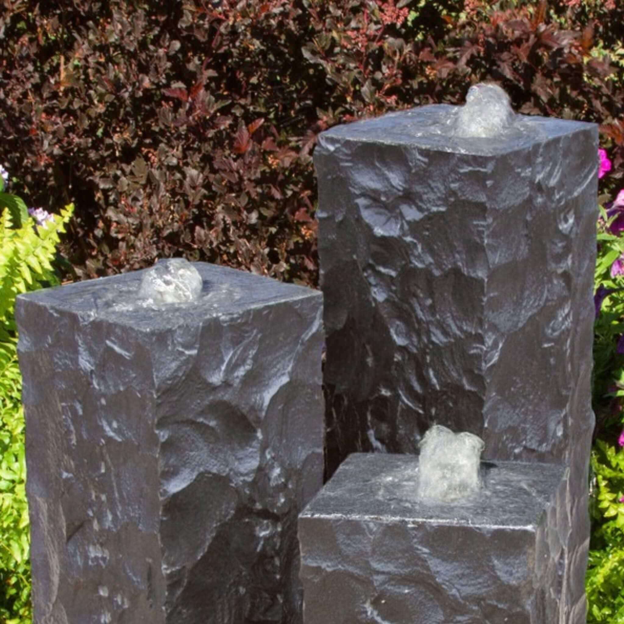Triple Chiseled Black Basalt Fountain - Complete Kit- Blue Thumb