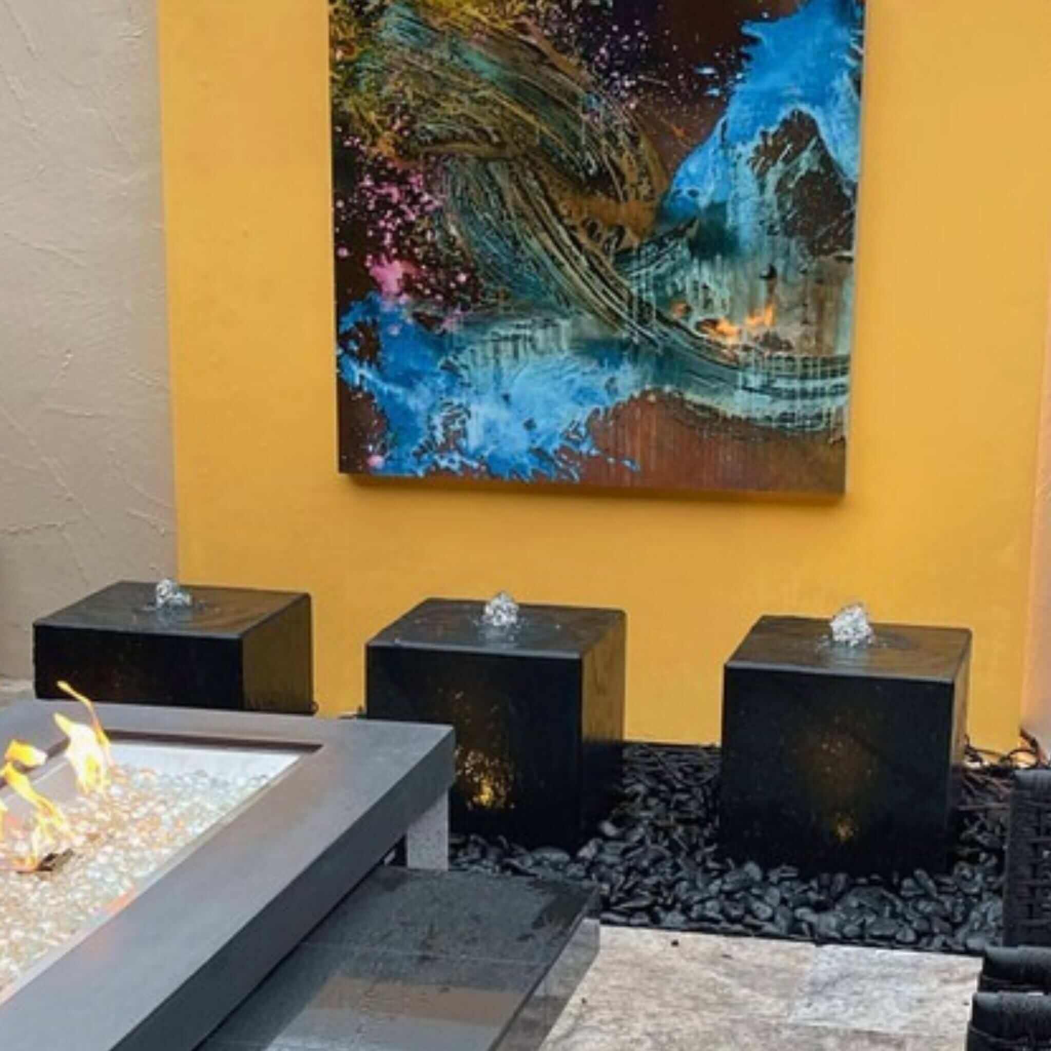 Black Basalt Cube "Heiho" Fountain - Complete Kit - Blue Thumb