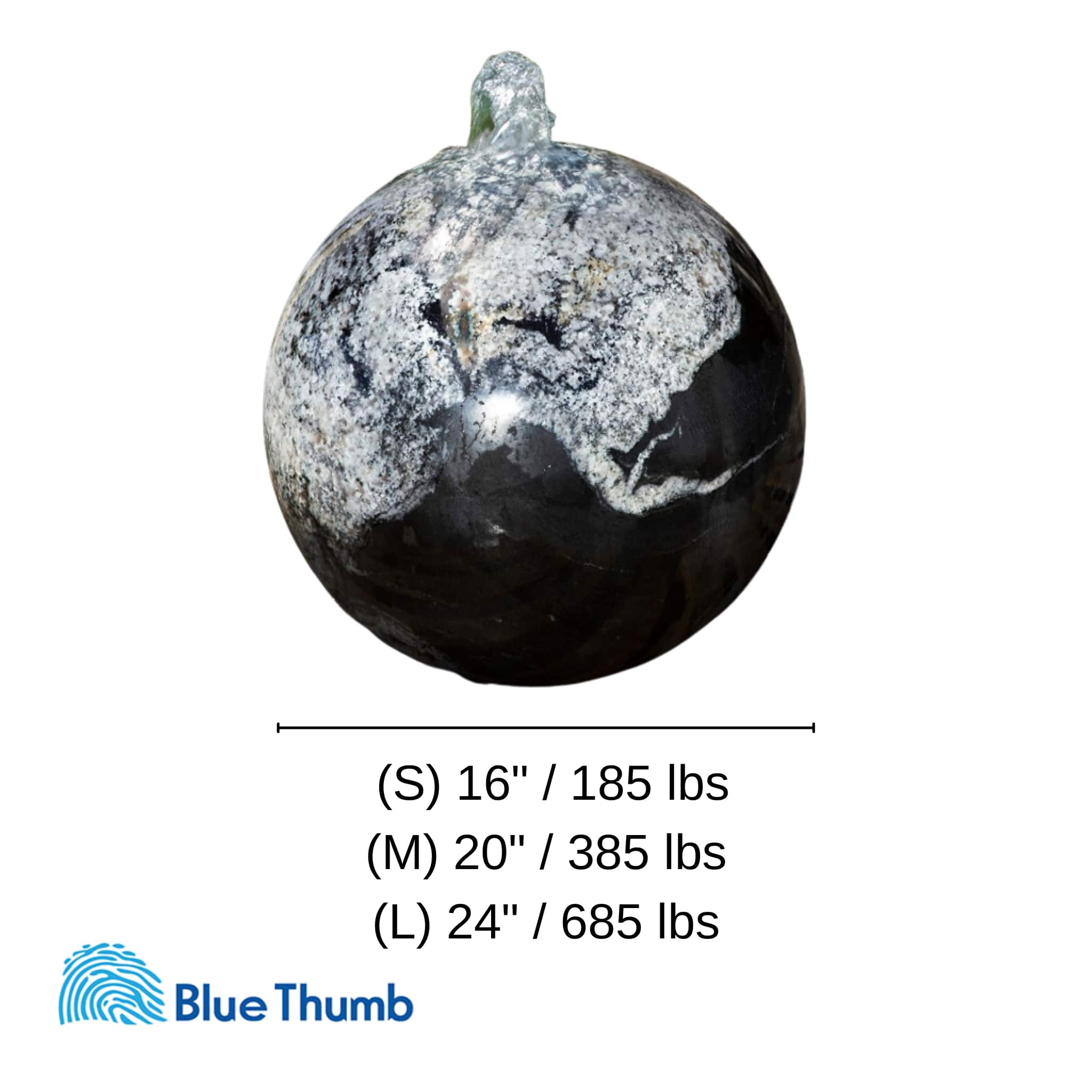 Black Flower Granite Sphere Fountain - Complete Kit - Blue Thumb
