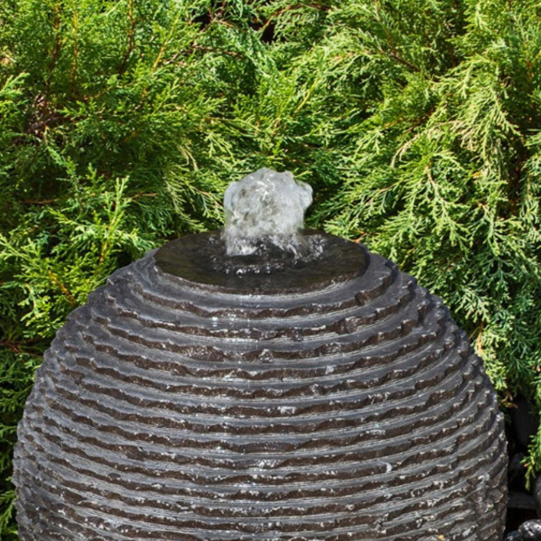 Black Ribbed Granite Sphere Fountain - Complete Kit - Blue Thumb