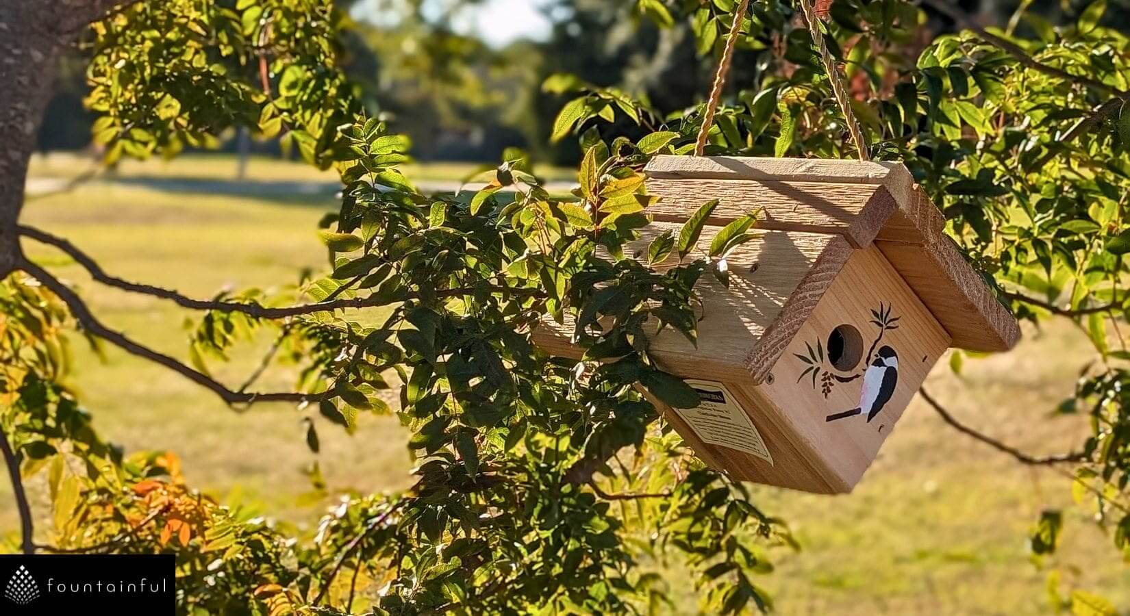 an ornithologically correct chickadee hanging birdhouse in cedar wood