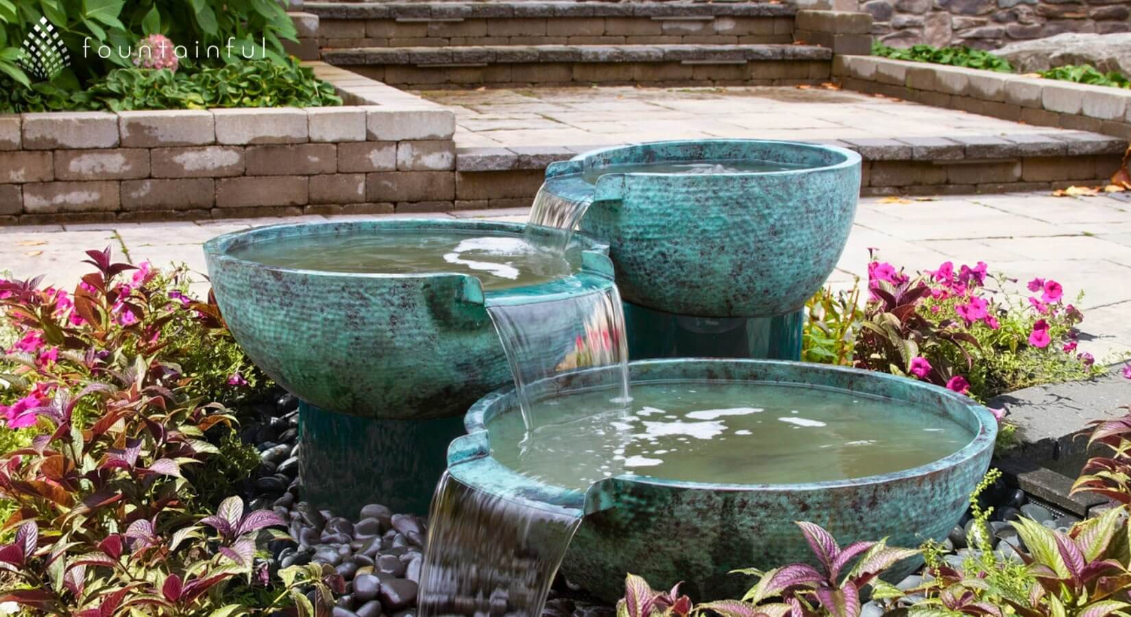 brass bowl spillway style garden water fountain by blue thumb