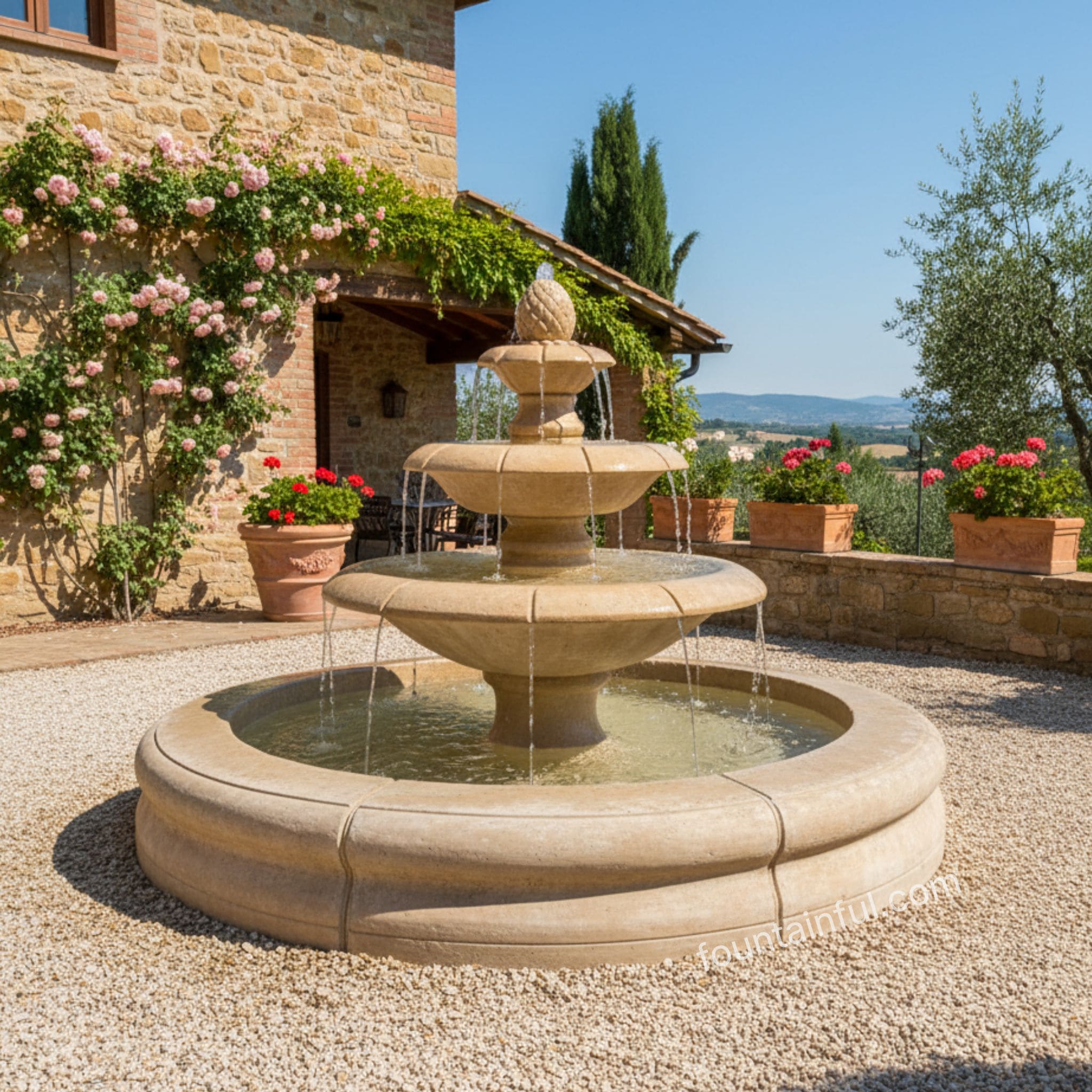 Venetian 3-Tier Concrete Pond Fountain - Fiore #2087 - Italian Luxury Garden Decor