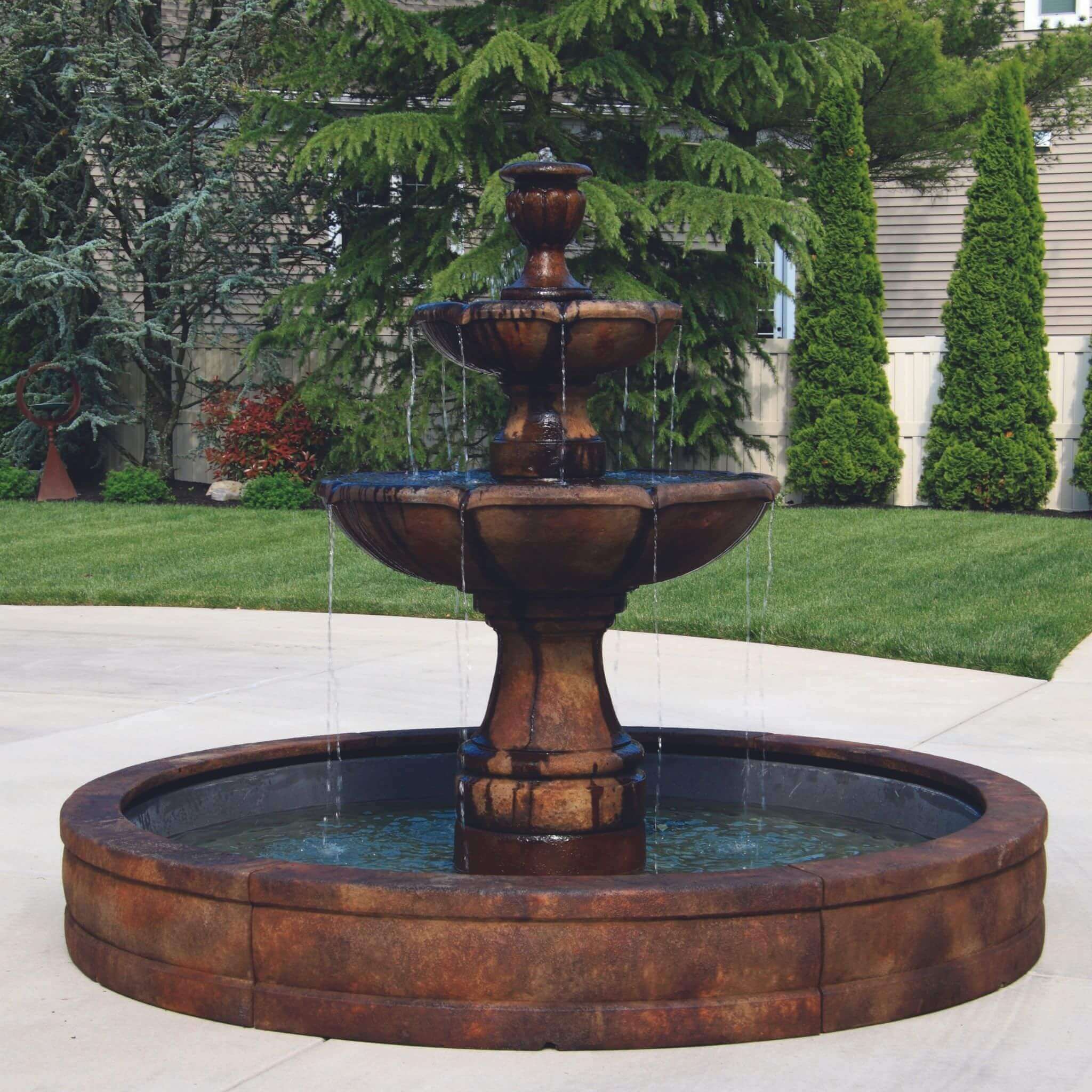 Charlotte 2-Tier Concrete Fountain w/Pool - Massarellis #3758