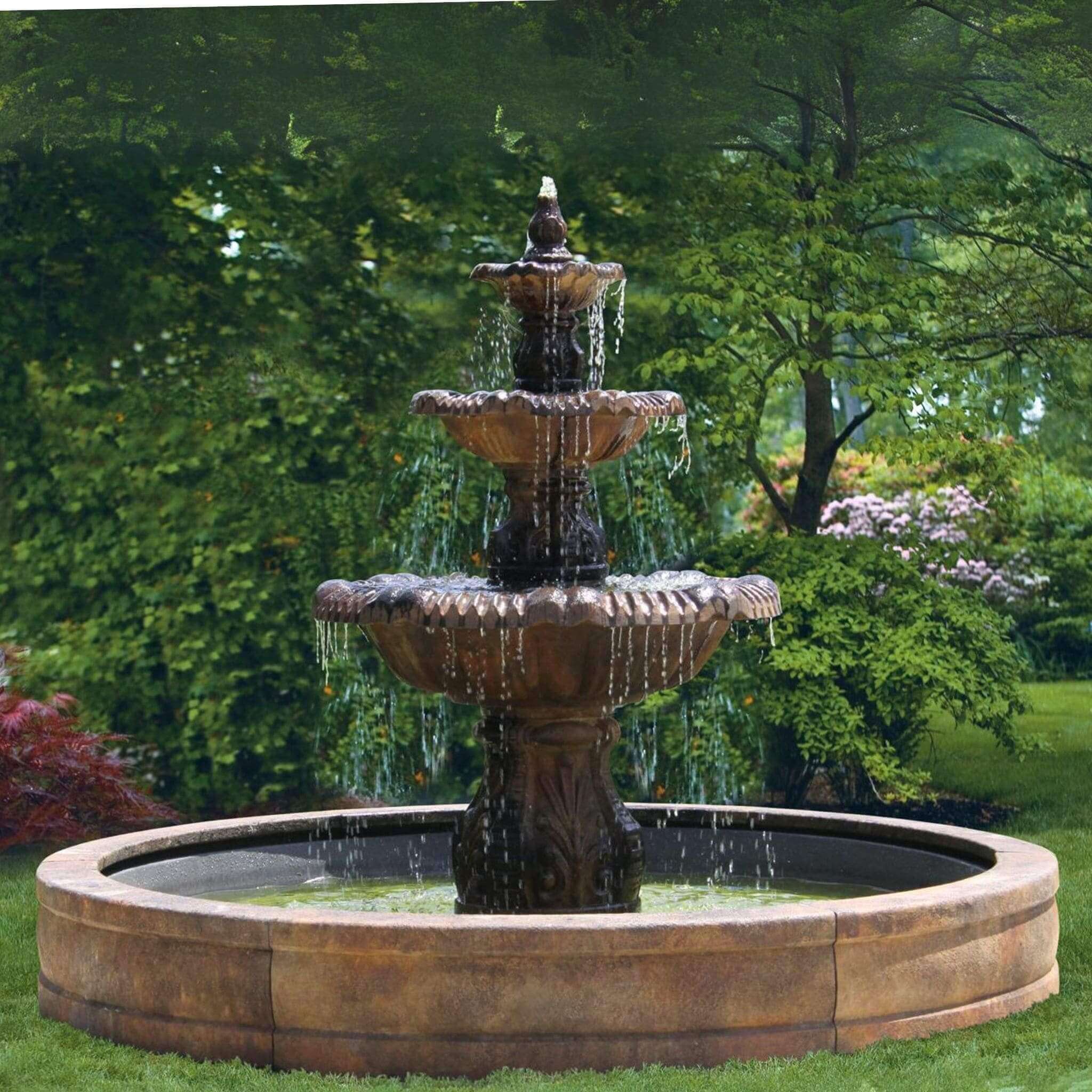 Calabria 3-Tier Concrete Fountain w/Pool - Massarellis