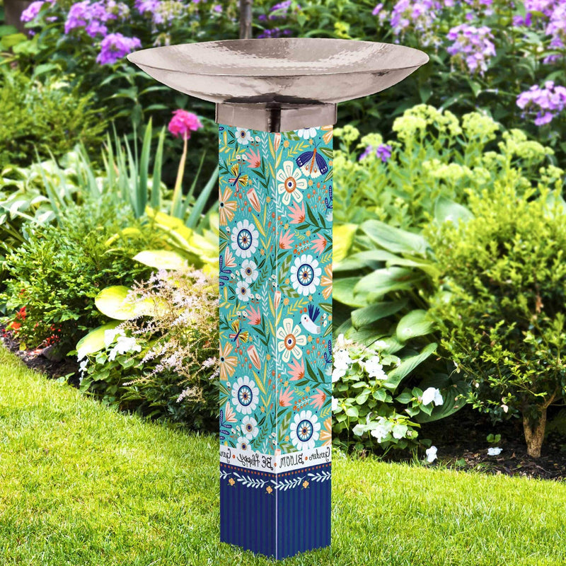"Folksy Garden Blue" Bird Bath w/Stainless Steel Bowl | Studio M
