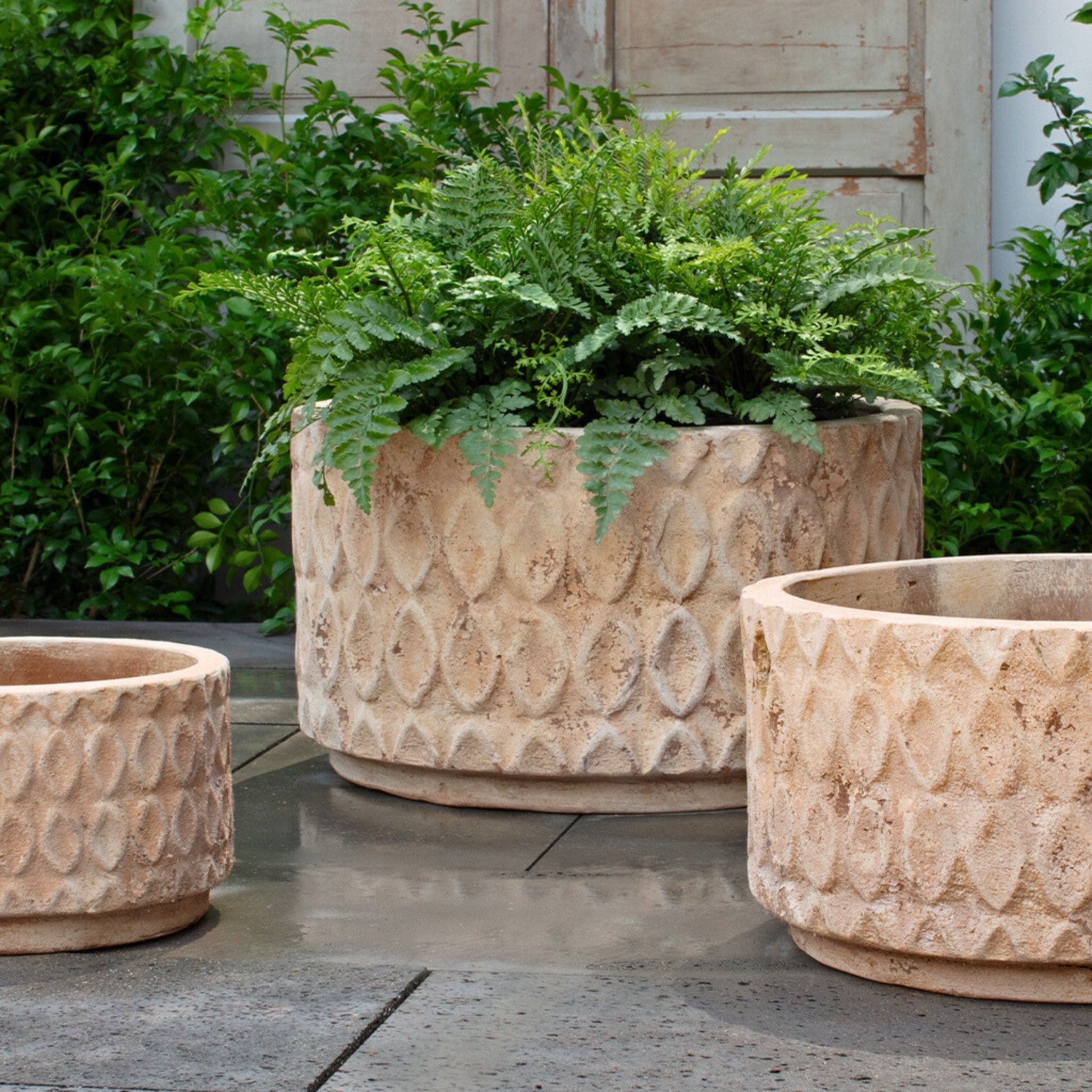 Oriel Low Set of 3 Antico Terra Cotta Planters - Campania #6514