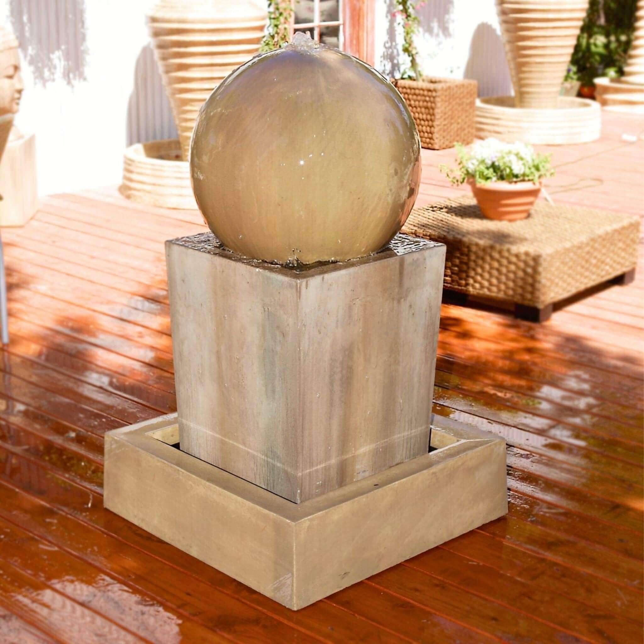 Obtuse Pedestal and Ball Concrete Fountain - GIST Fountains