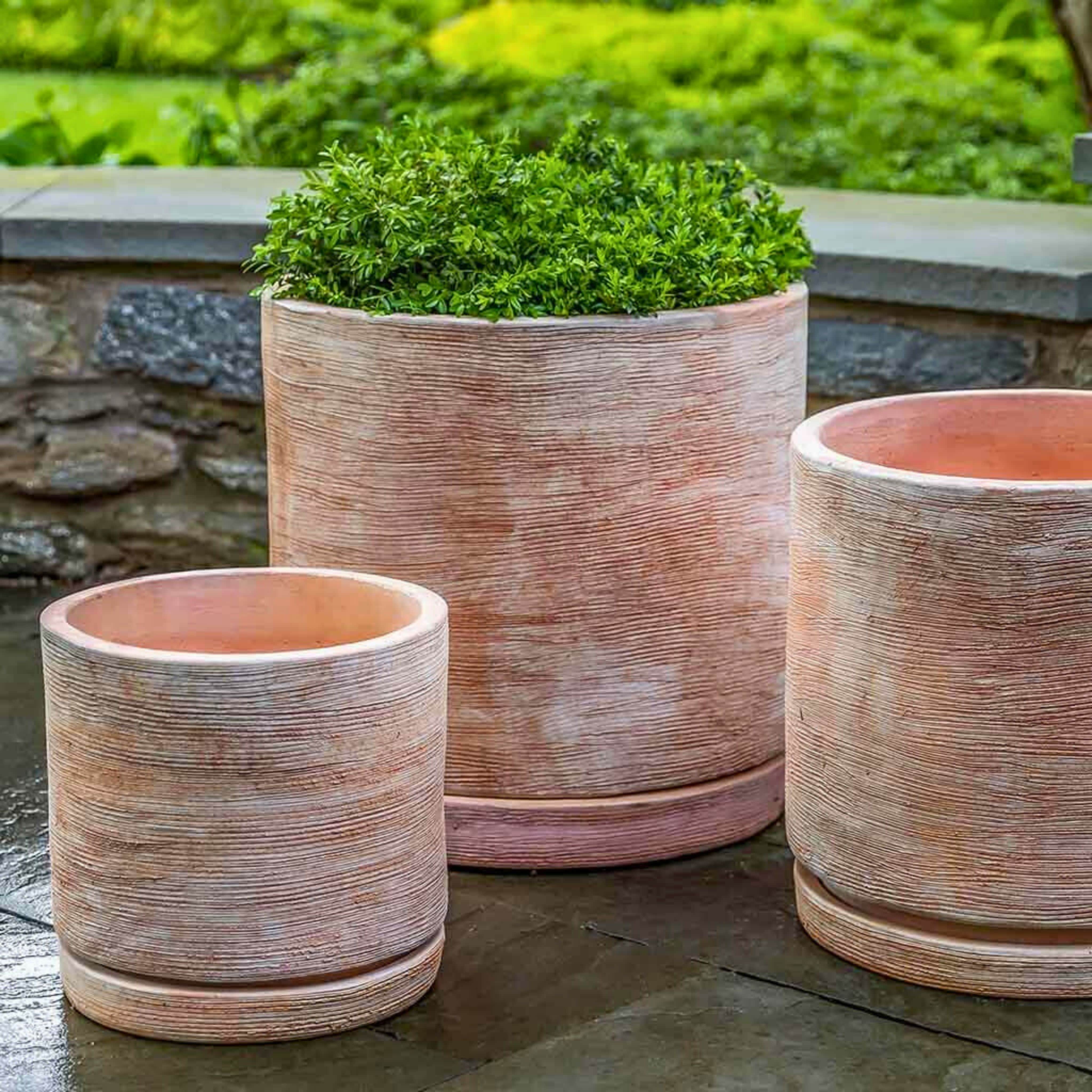 Sgraffito Low Set of 3 Terra Cotta Planters - Campania #6474