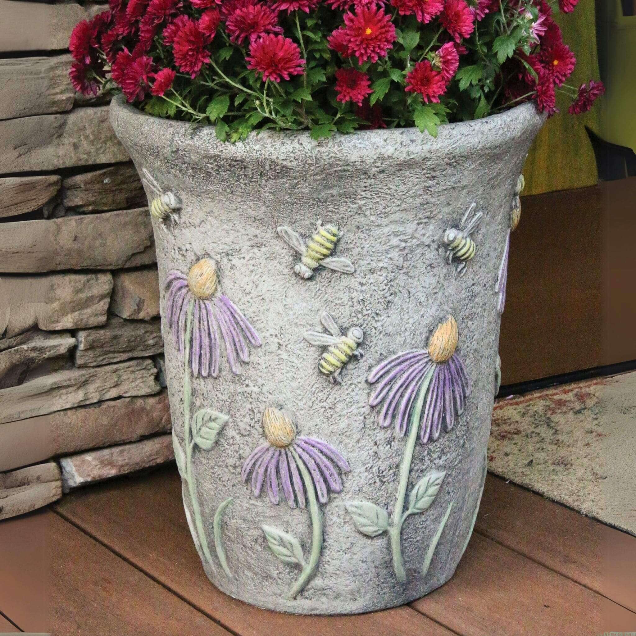 Honeybee & Flowers Concrete Planter