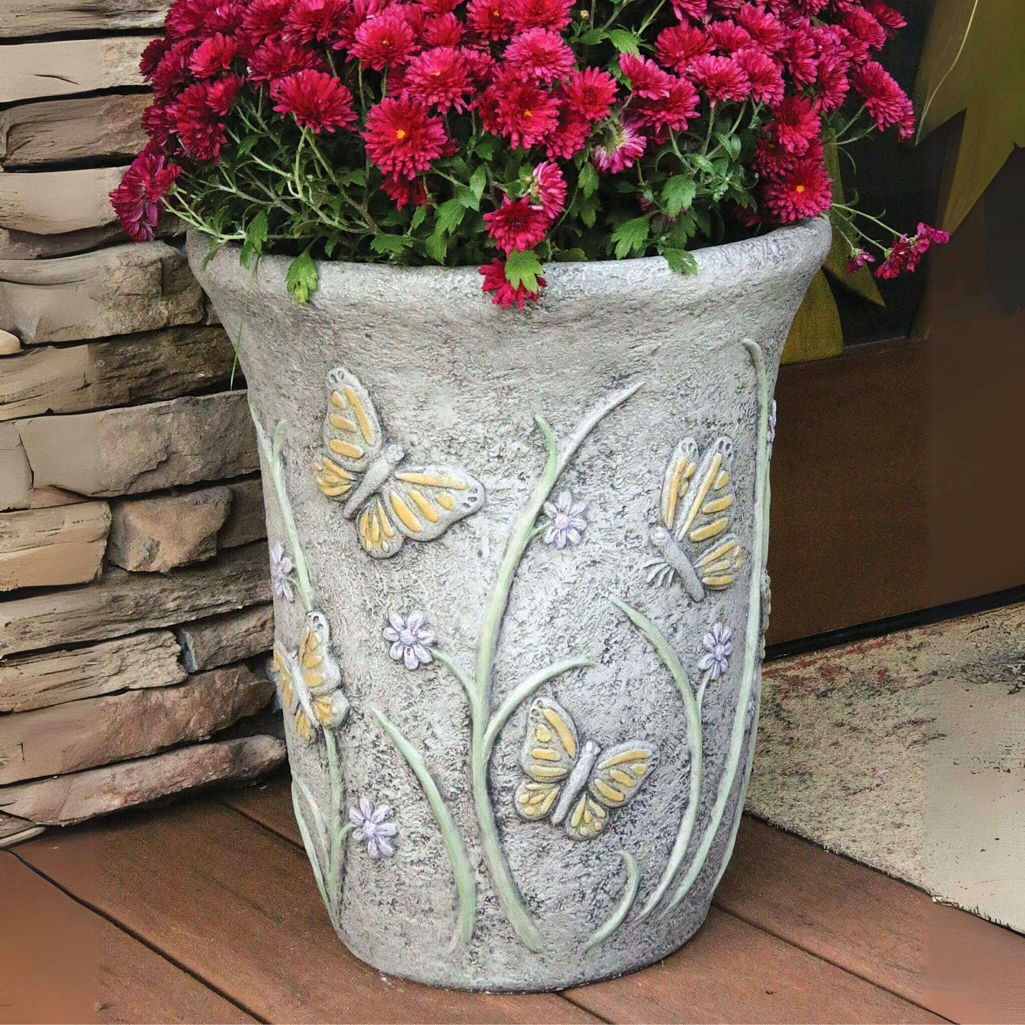 Butterfly & Flowers Concrete Planter - Massarellis #6079