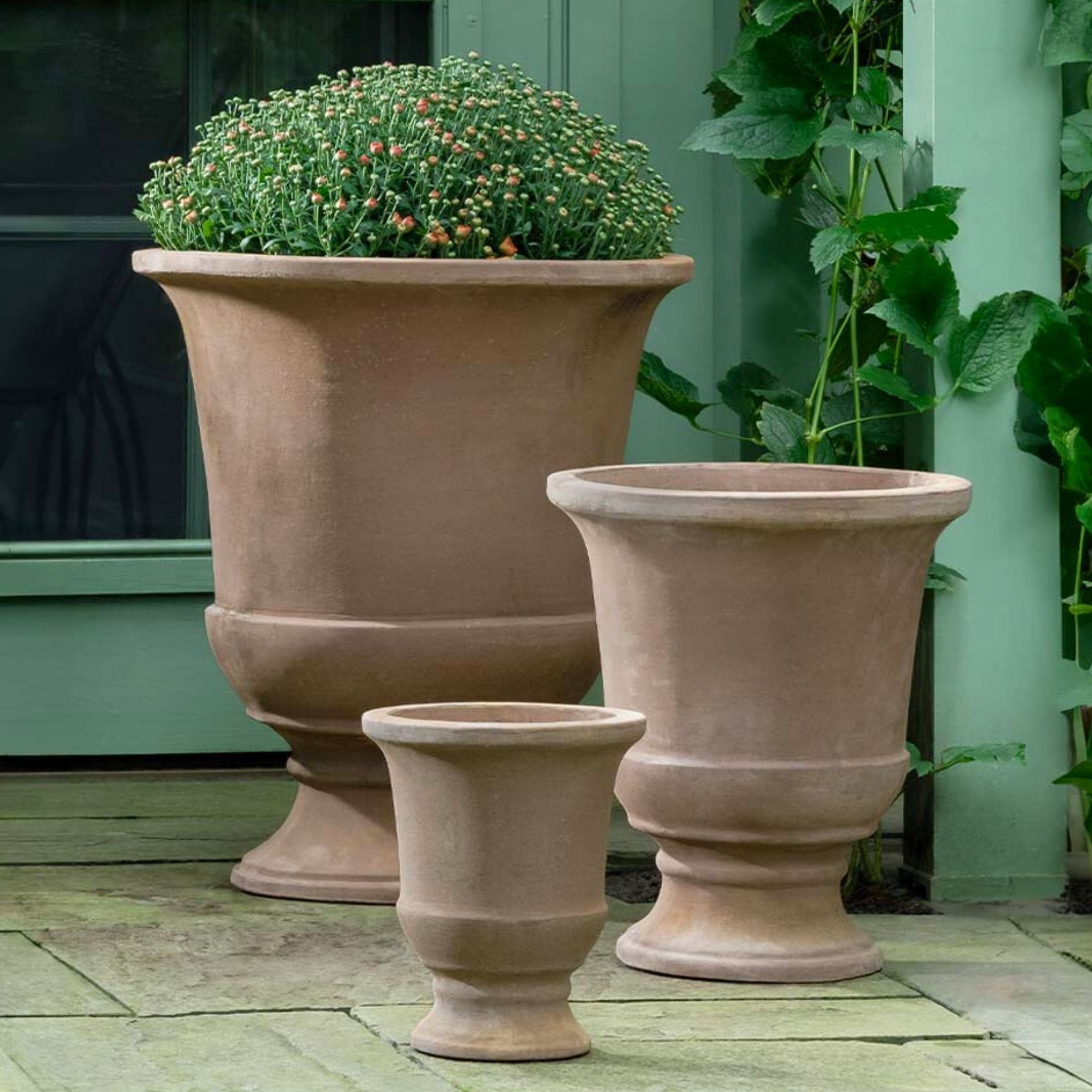 Chalon Urn Set of 3 Brown Terra Cotta Planters - Campania #6510