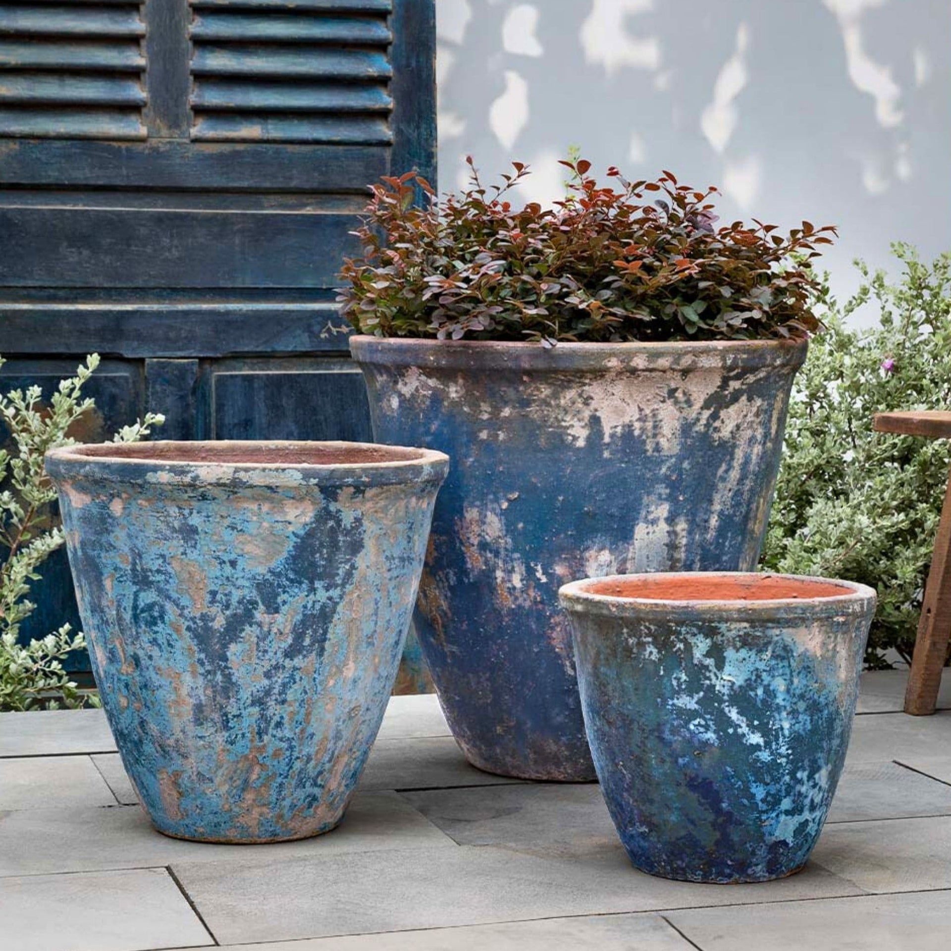 large blue terracotta plant pots Alicante Set of 3 Glazed Terra Cotta Planters - Campania #5039