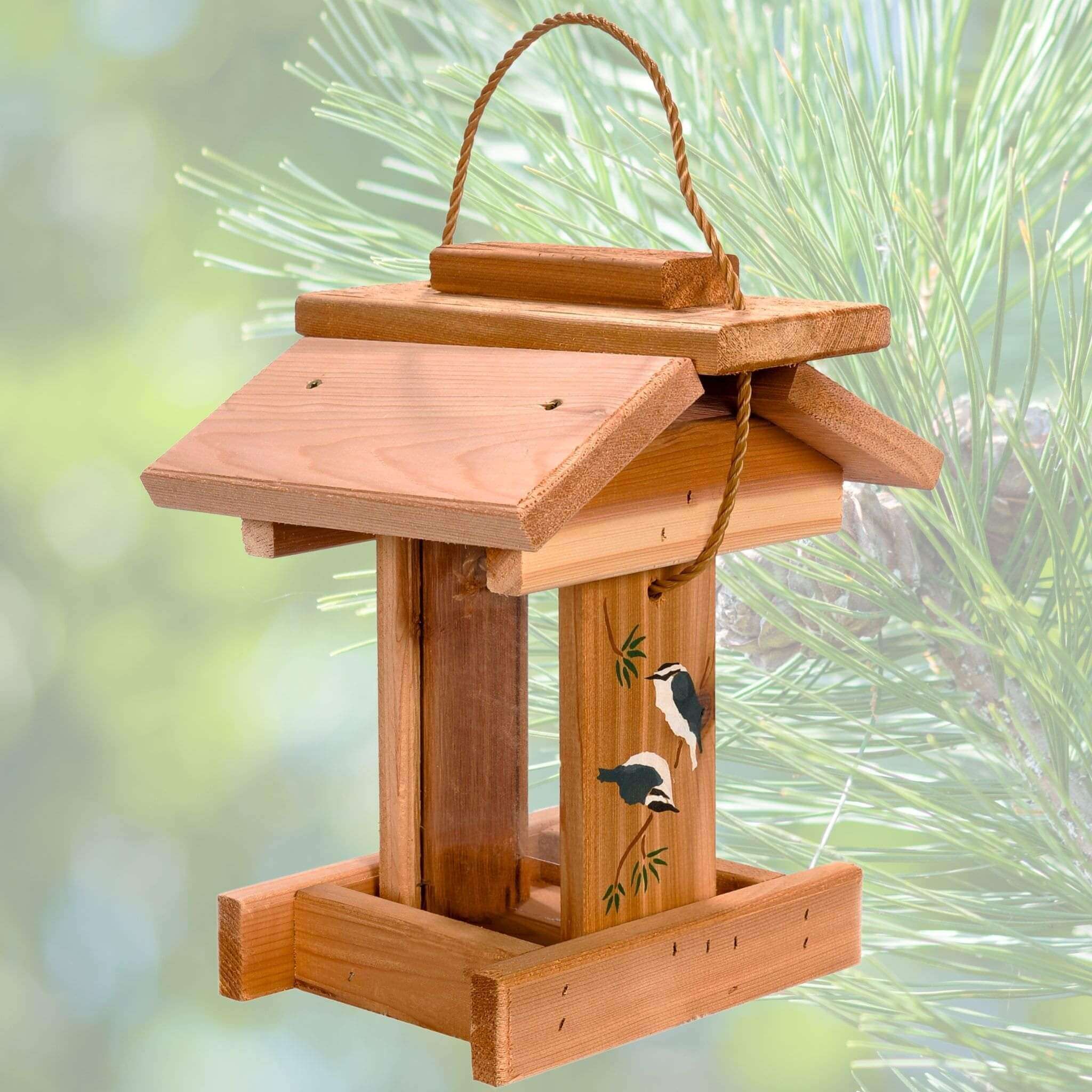 Stenciled Hanging Bird Feeder - Cedar Wood | Winter Woodworks
