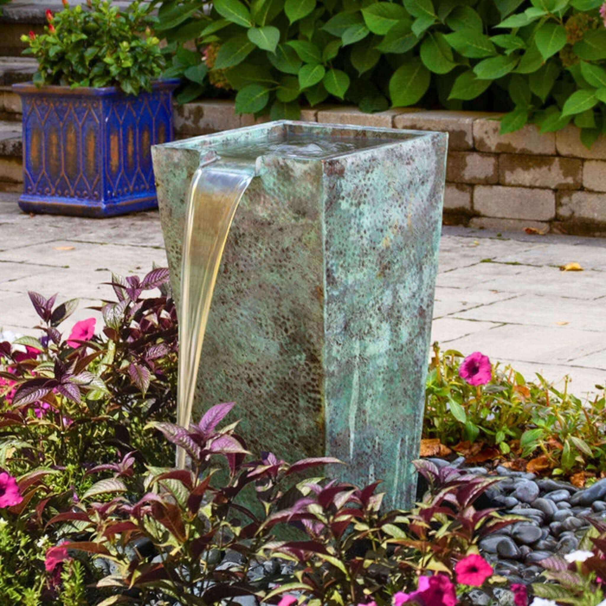 Tapered Square Brass Urn Fountain - Complete Kit - Blue Thumb