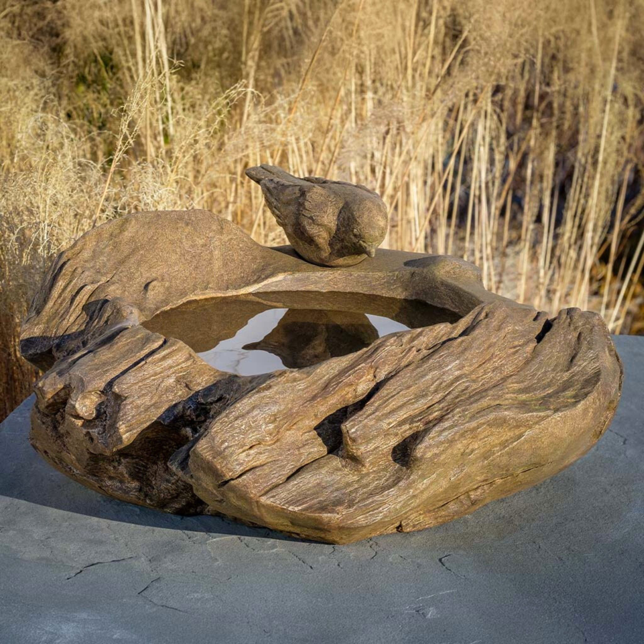 Driftwood Perch Concrete Bird Bath - Campania #B209