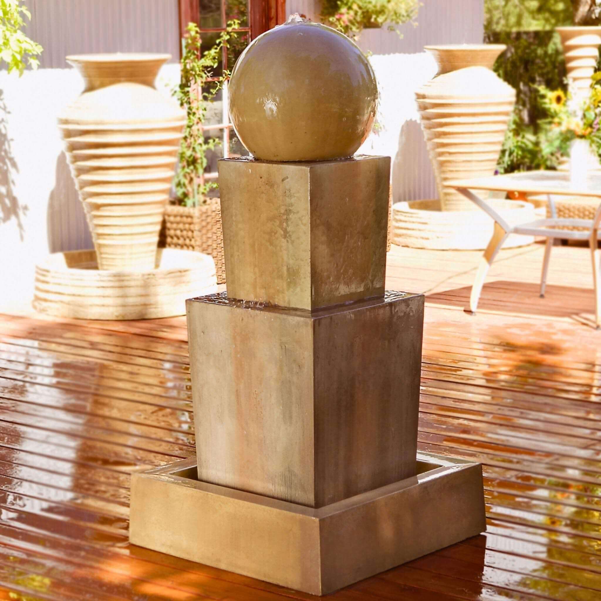 Double Obtuse Pedestal & Ball Concrete Fountain - Thumbnail 2