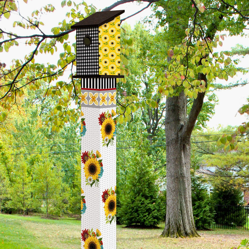 "Sunflower Checks" Birdhouse - 6 foot Art Pole | Studio M