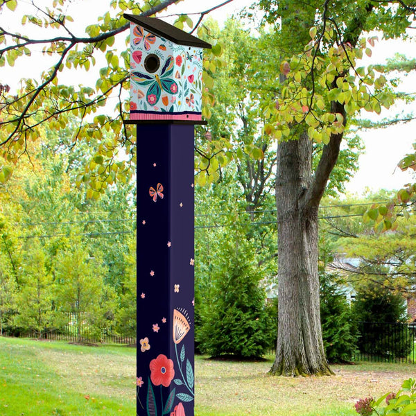 "Flutter By" Birdhouse - 6 foot Art Pole | Studio M