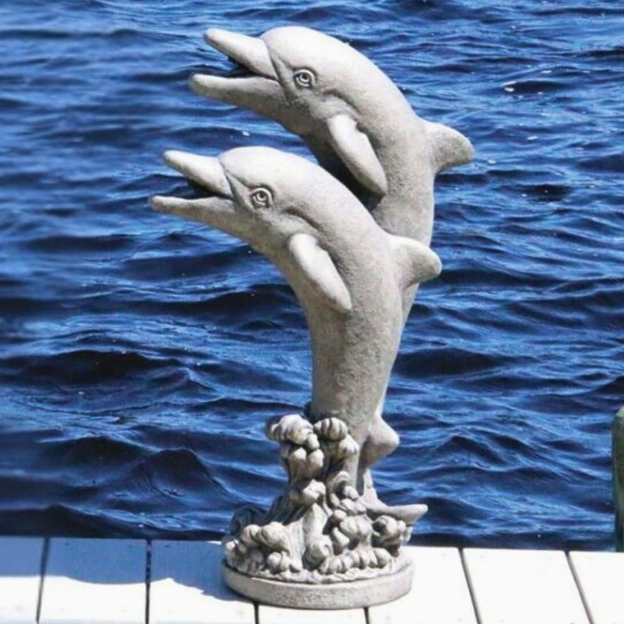 Double Dolphins Plumbed Concrete Statue - Massarellis #4097