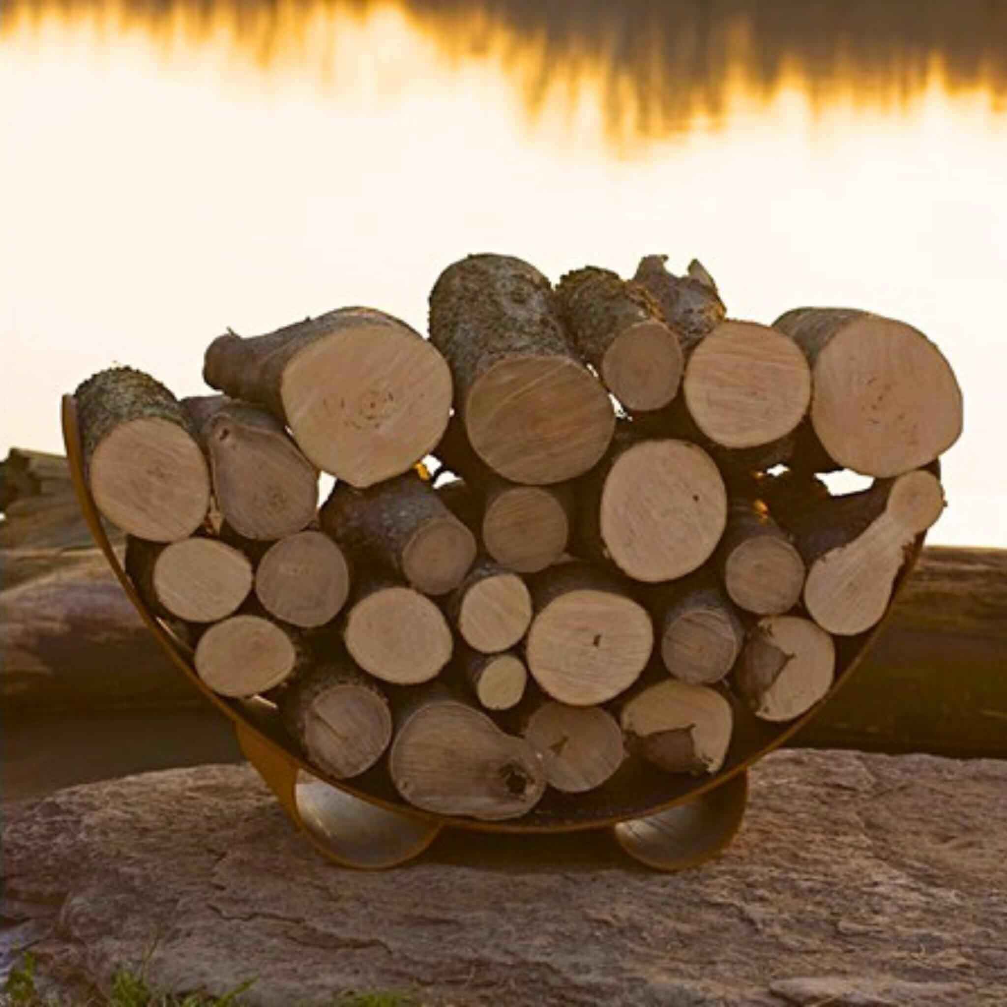 Crescent Log Rack in Carbon Steel - Fire Pit Art
