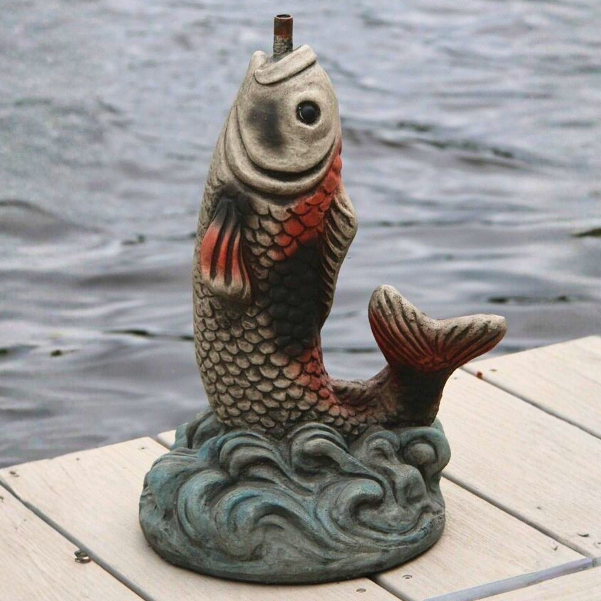 Standing Carp Small Plumbed Concrete Statue - Massarellis #7574