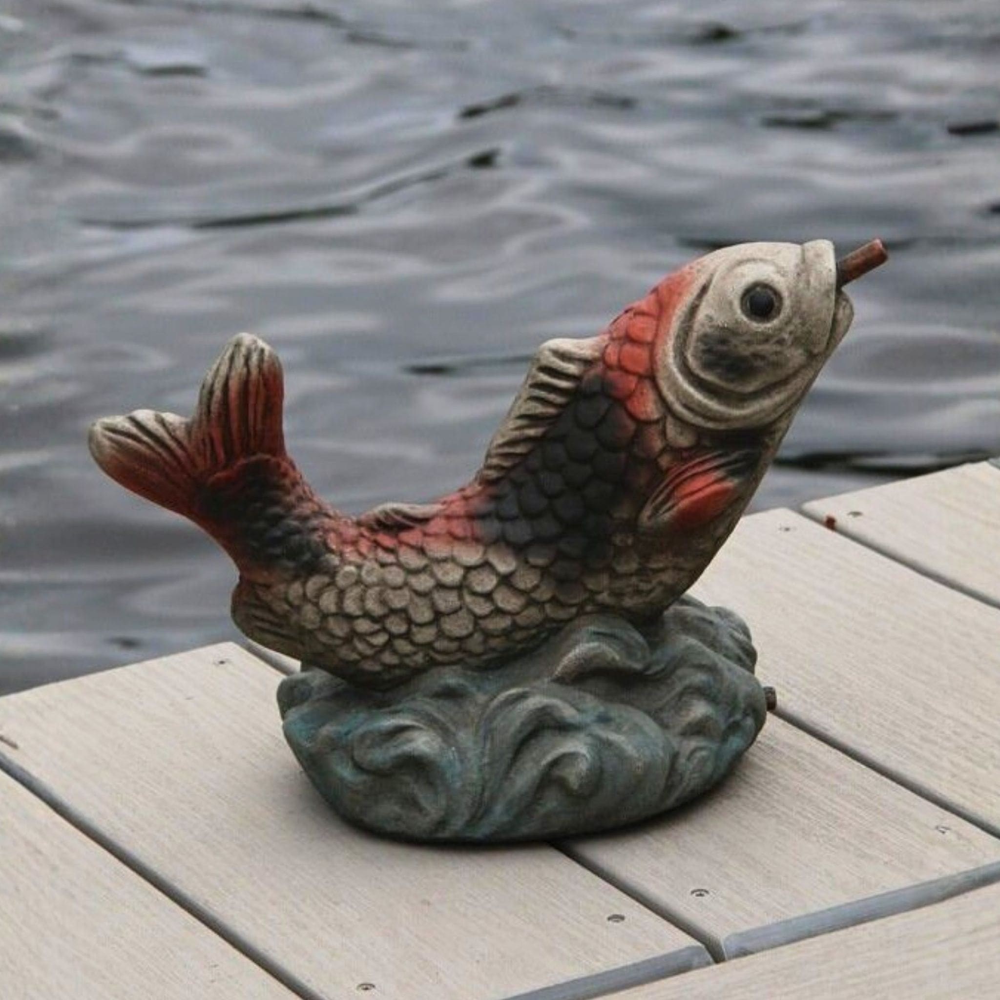 Curling Carp Small Plumbed Concrete Statue - Massarellis #7576
