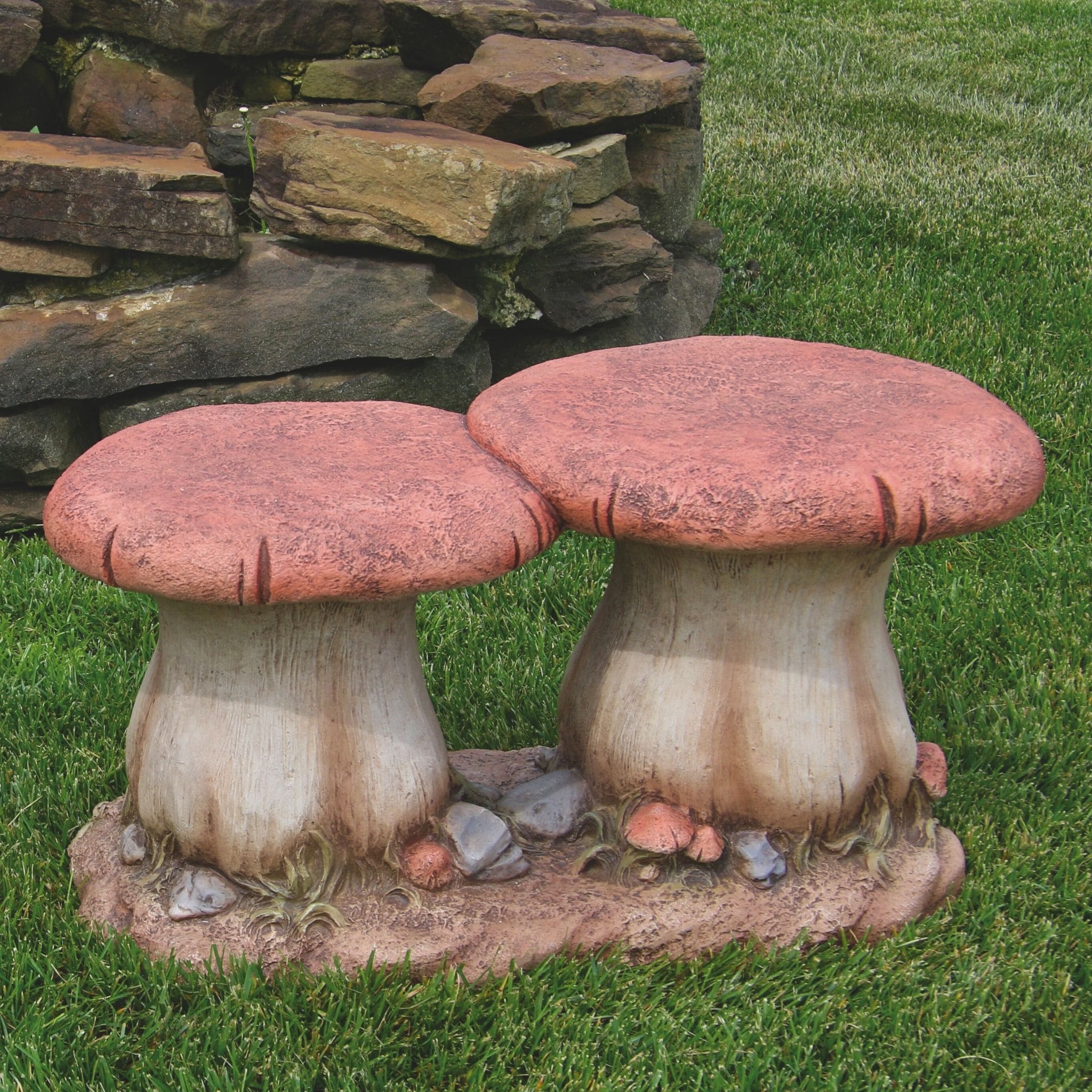 Double Mushroom Concrete Garden Bench