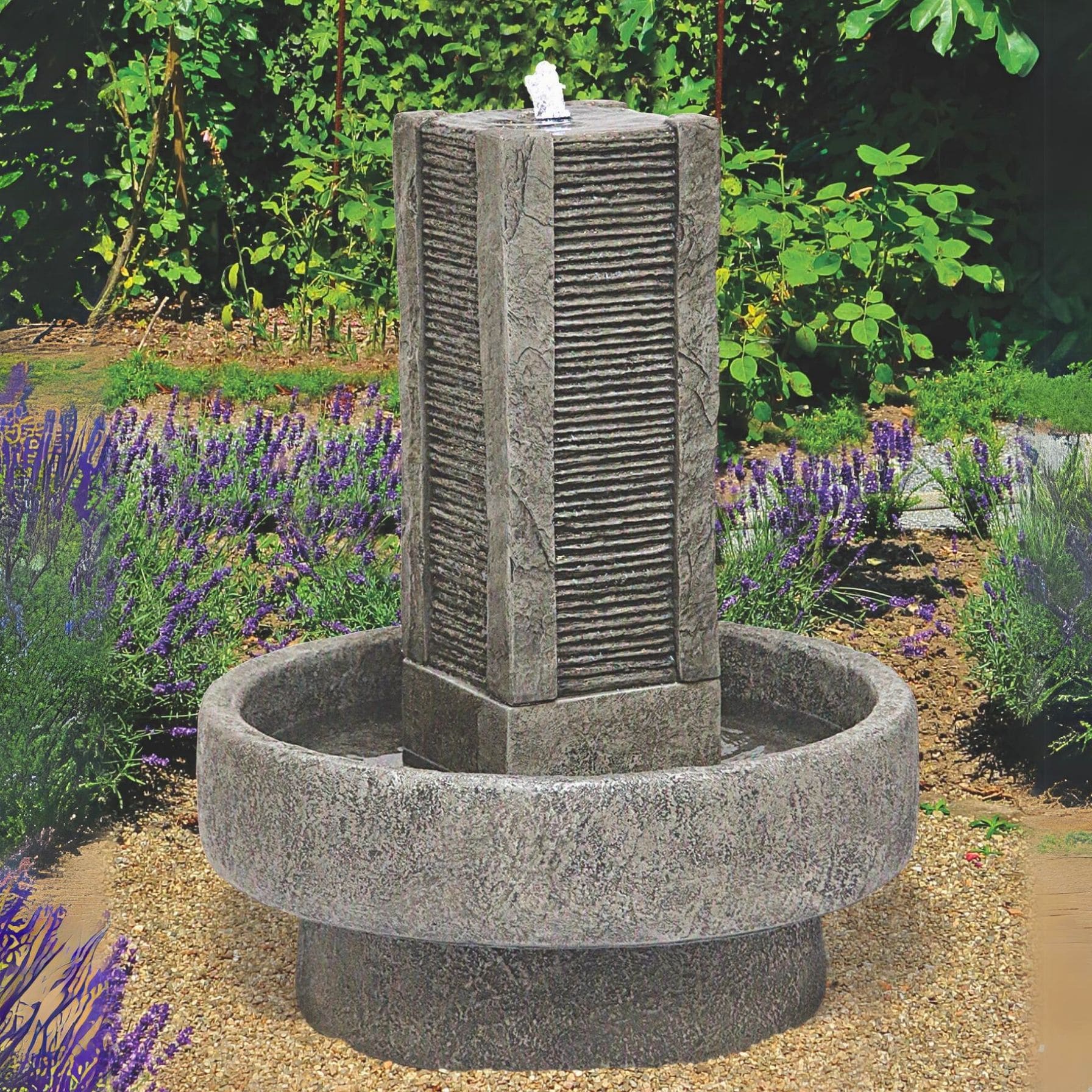 Slate Tower Concrete Fountain with Lights - Massarellis #3811