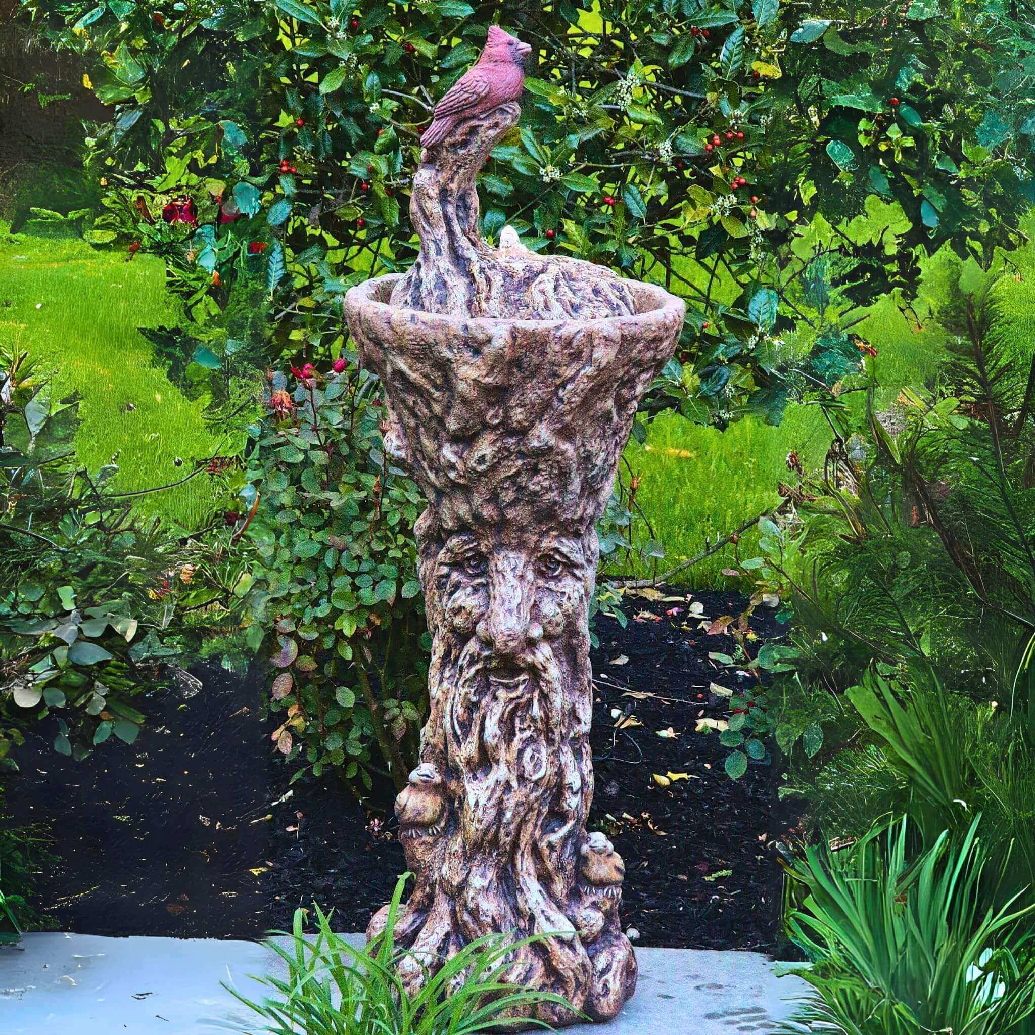 Cardinal Concrete Fountainette w/ Tree Man Pedestal & Lights - Massarellis #3943