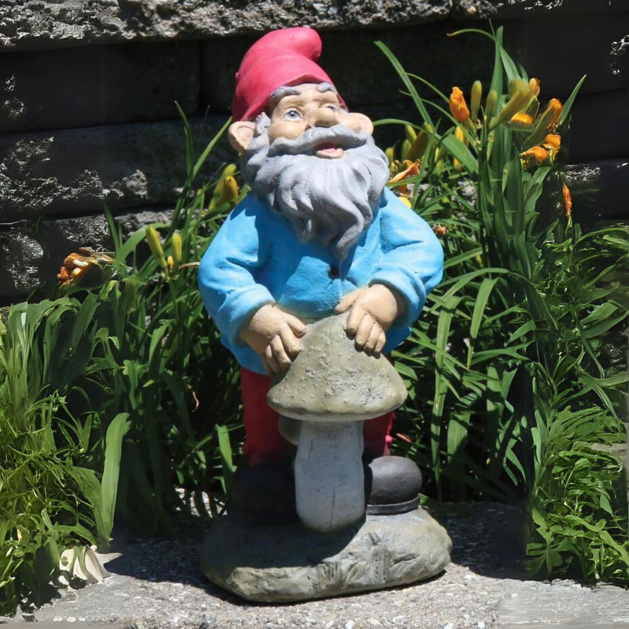 Lazy Daze Mushroom Gnome Concrete Statue - Massarellis #2384