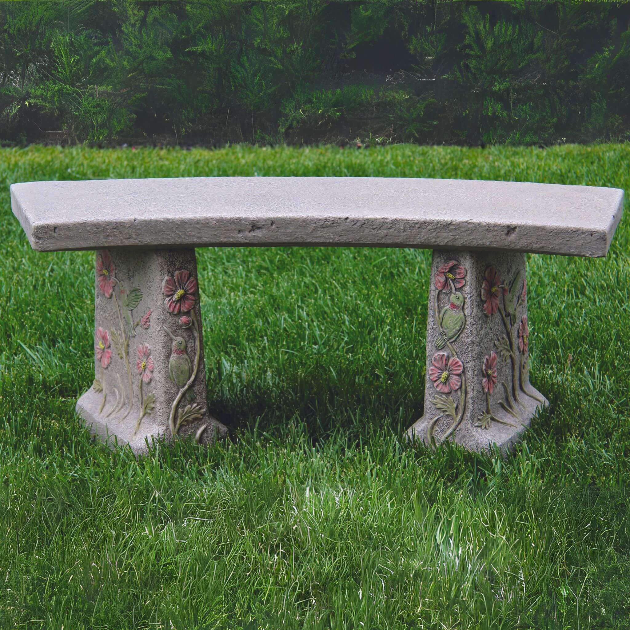 Hummingbird & Flowers Concrete Garden Bench
