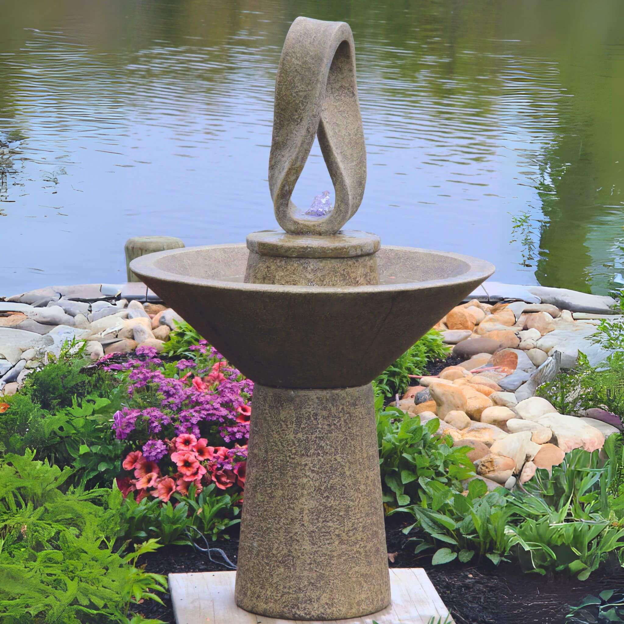 Garden Eternal Loop Concrete Fountain w/Lights - Massarellis #3834