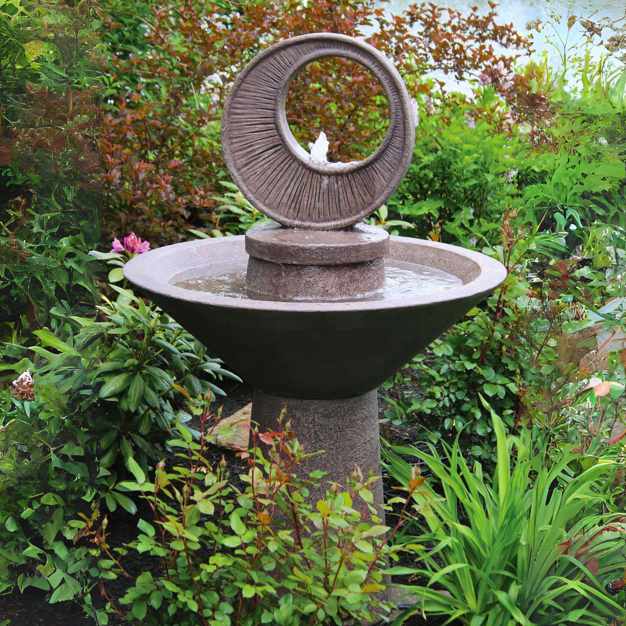 Garden Sunburst Concrete Fountain w/Lights - Massarellis #3798
