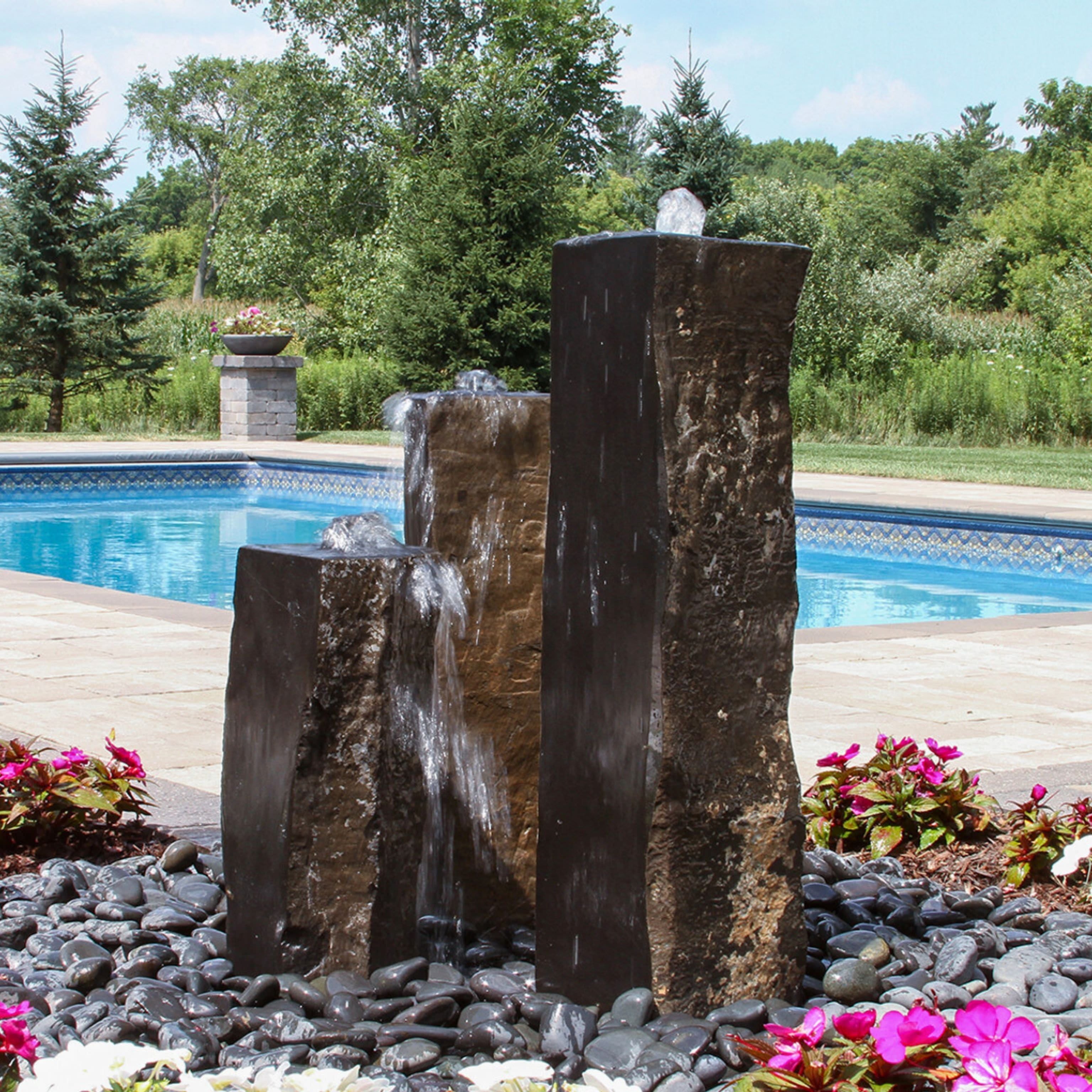 Triple One-Side Polished Basalt Fountain - Complete Kit- Blue Thumb