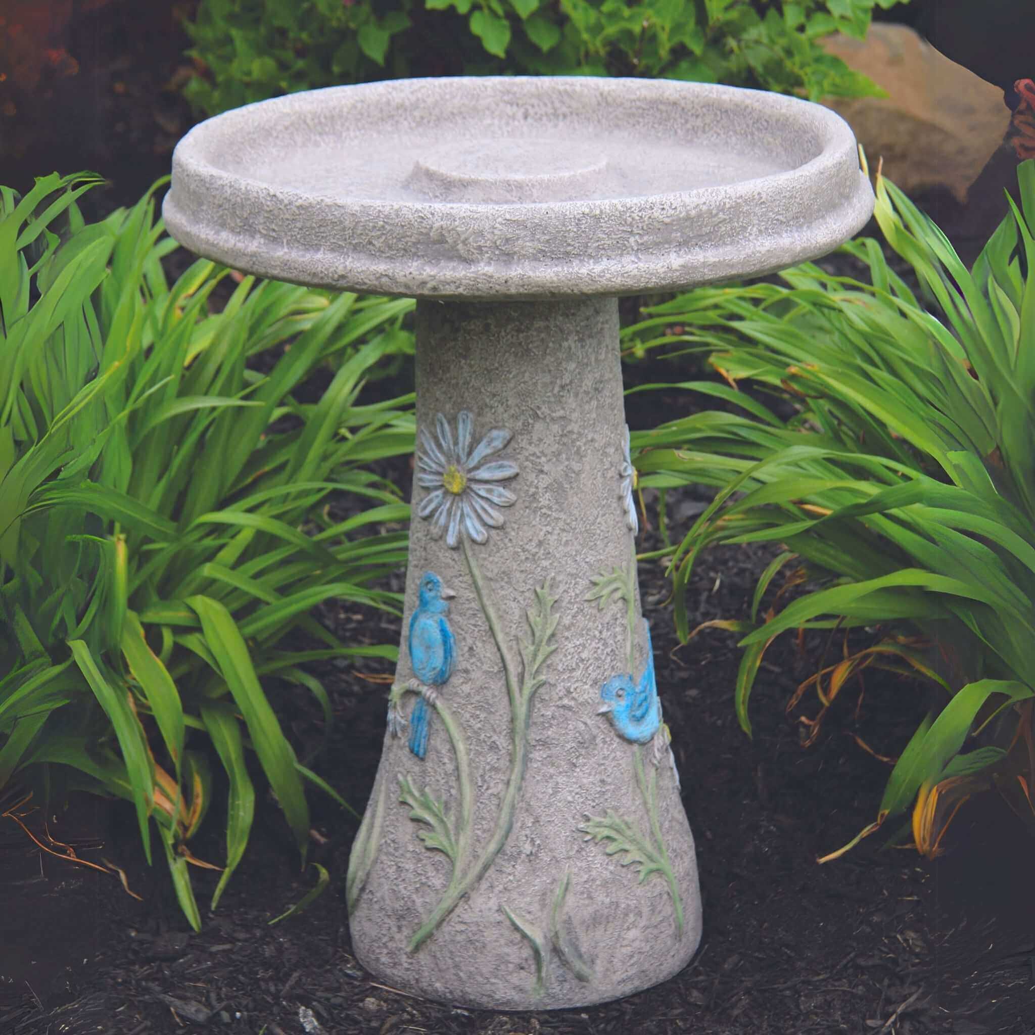 Massarelli's Bluebird & Flowers Bird Bath