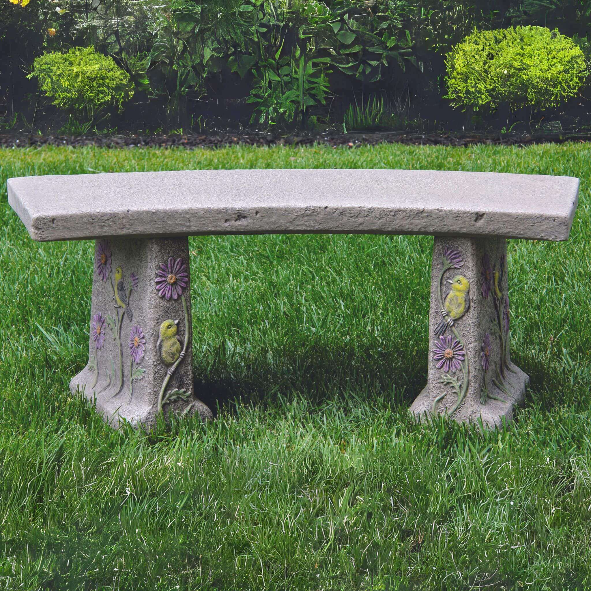 Bluebird & Flowers Concrete Outdoor Bench