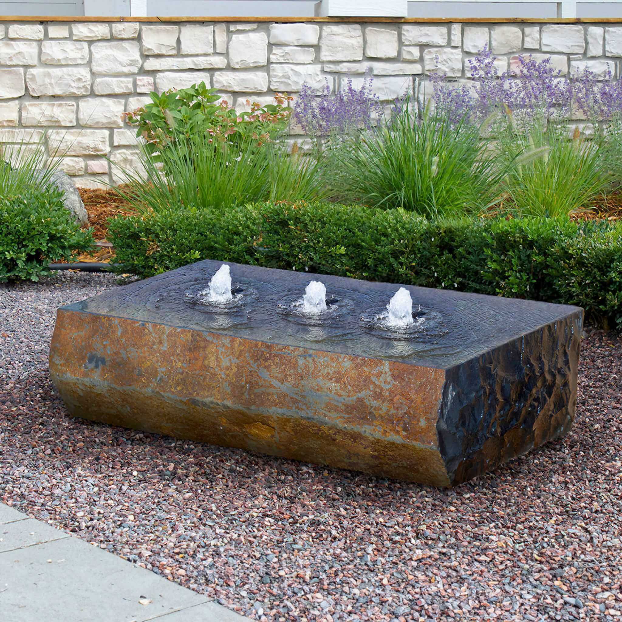 Basalt Block "Ichise" Triple Drilled Fountain - Complete Kit - Blue Thumb