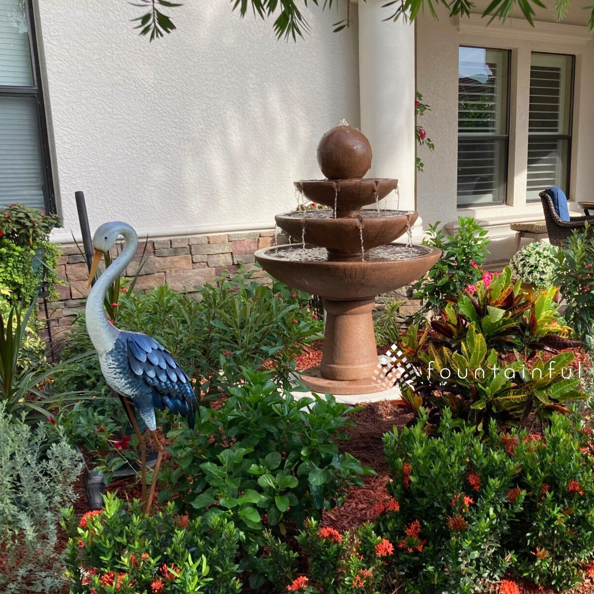 Tranquility Sphere 3-Tier Concrete Fountain - Massarellis #3696