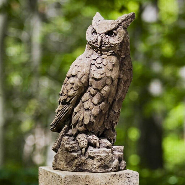 Large Horned Owl Concrete Garden Statue - Campania