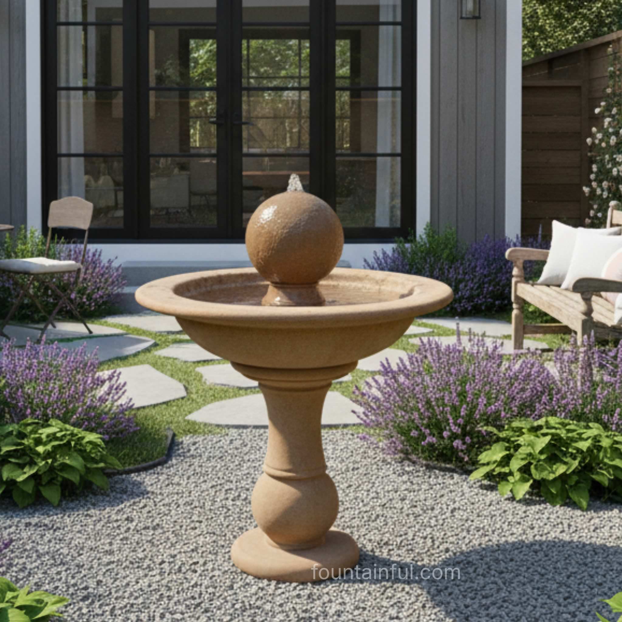 Tall Garden Sphere Concrete Bubbler Fountain - Fiore #214