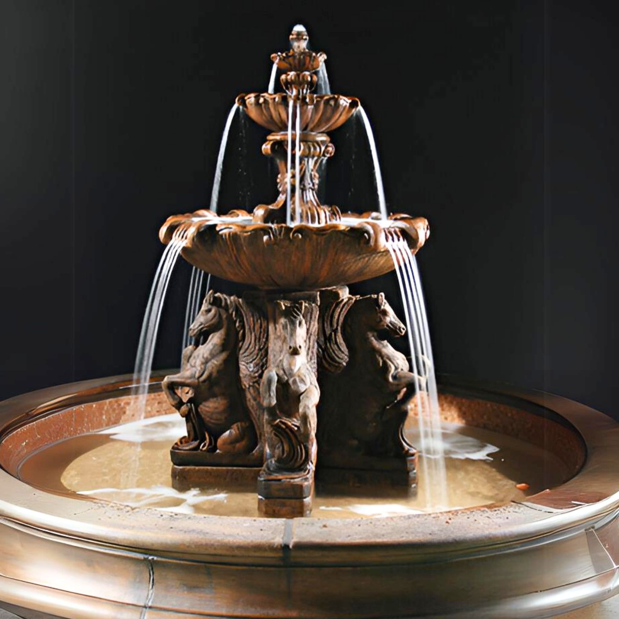 Cavalli 2-Tier Fountain with 12-foot Bracci Basin - Fiore #2136